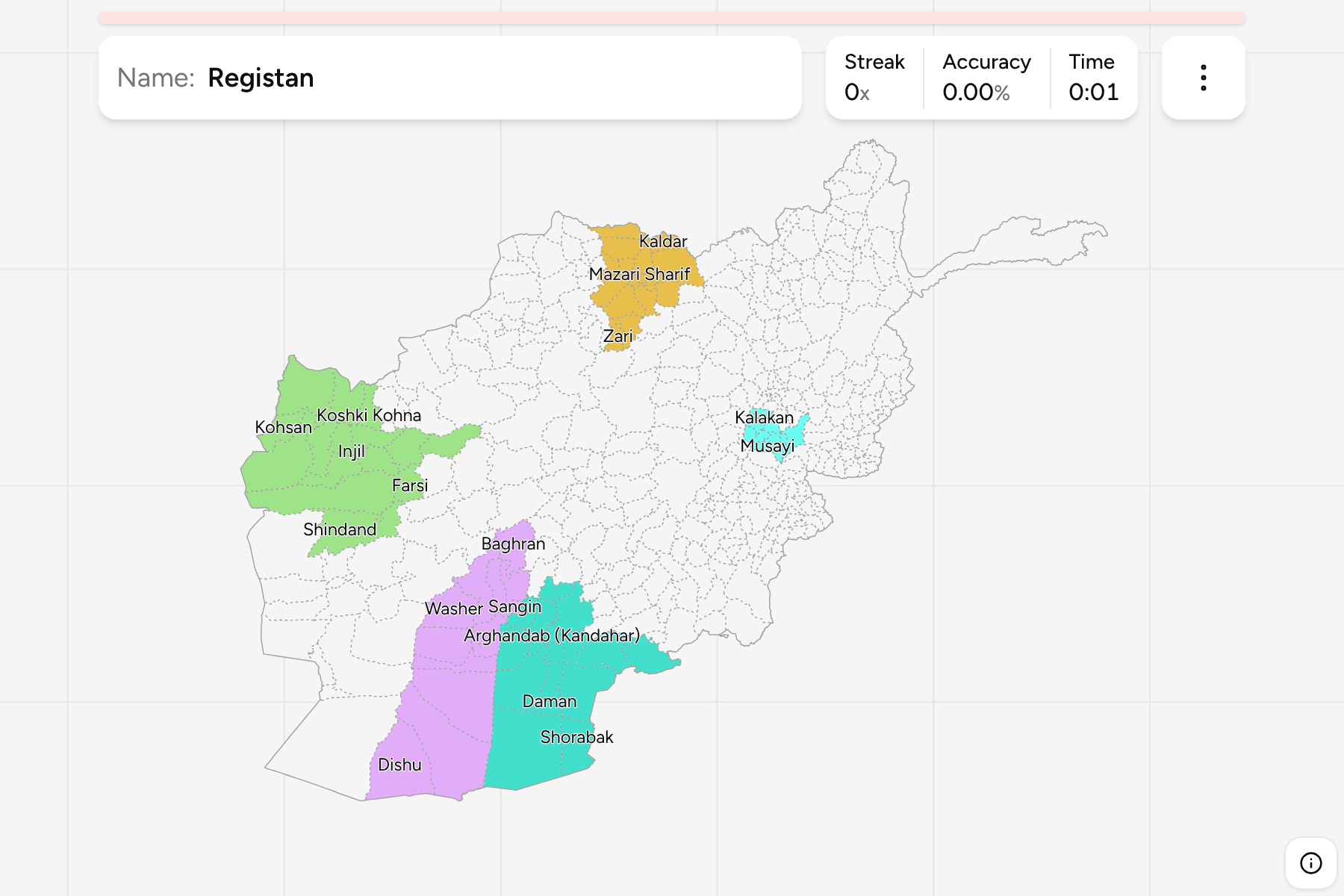 Screenshot of Afghanistan Districts game