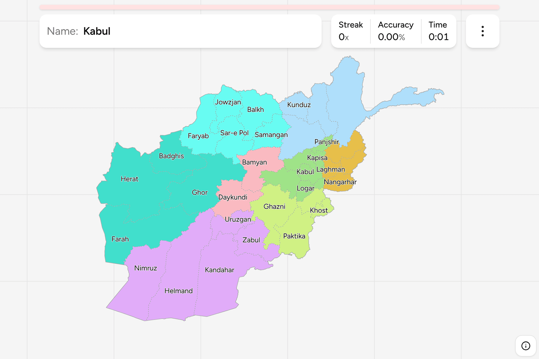 Screenshot of Afghanistan Provinces game