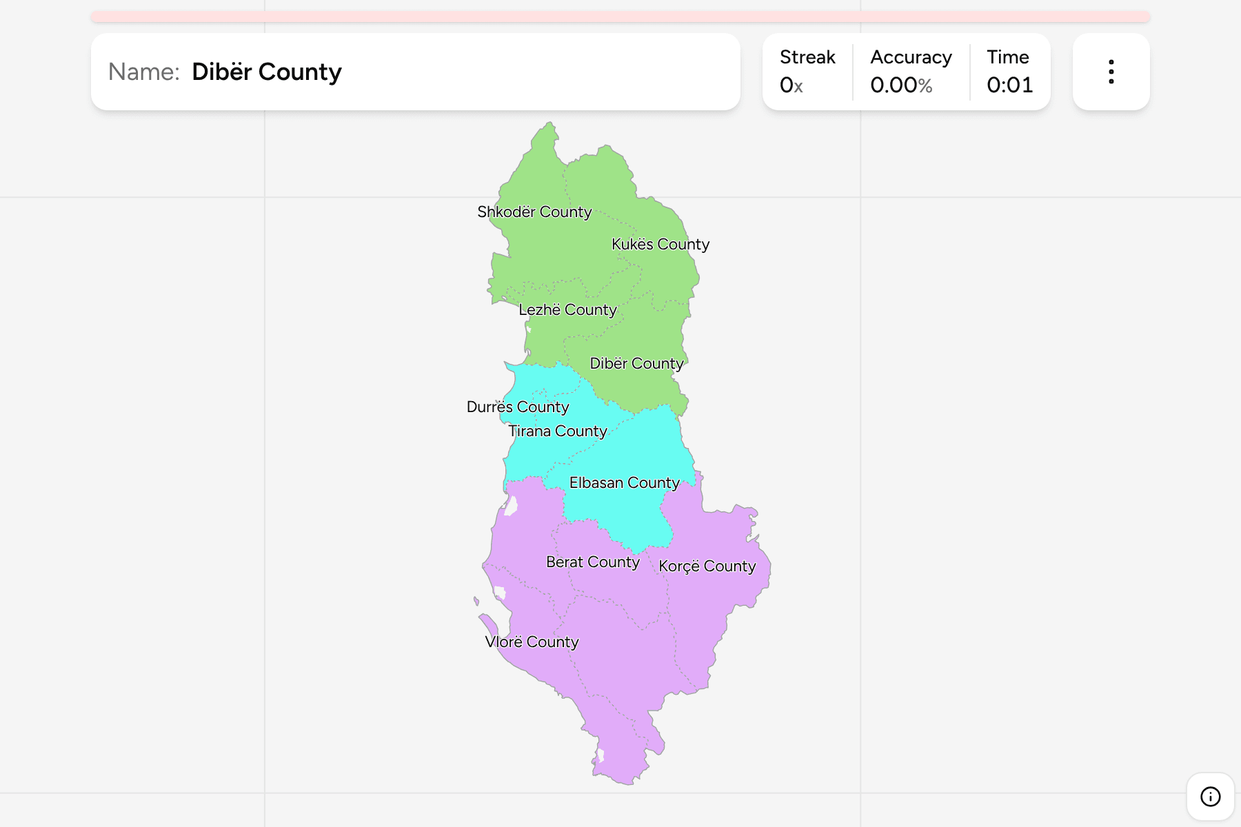 Screenshot of Albania Counties game