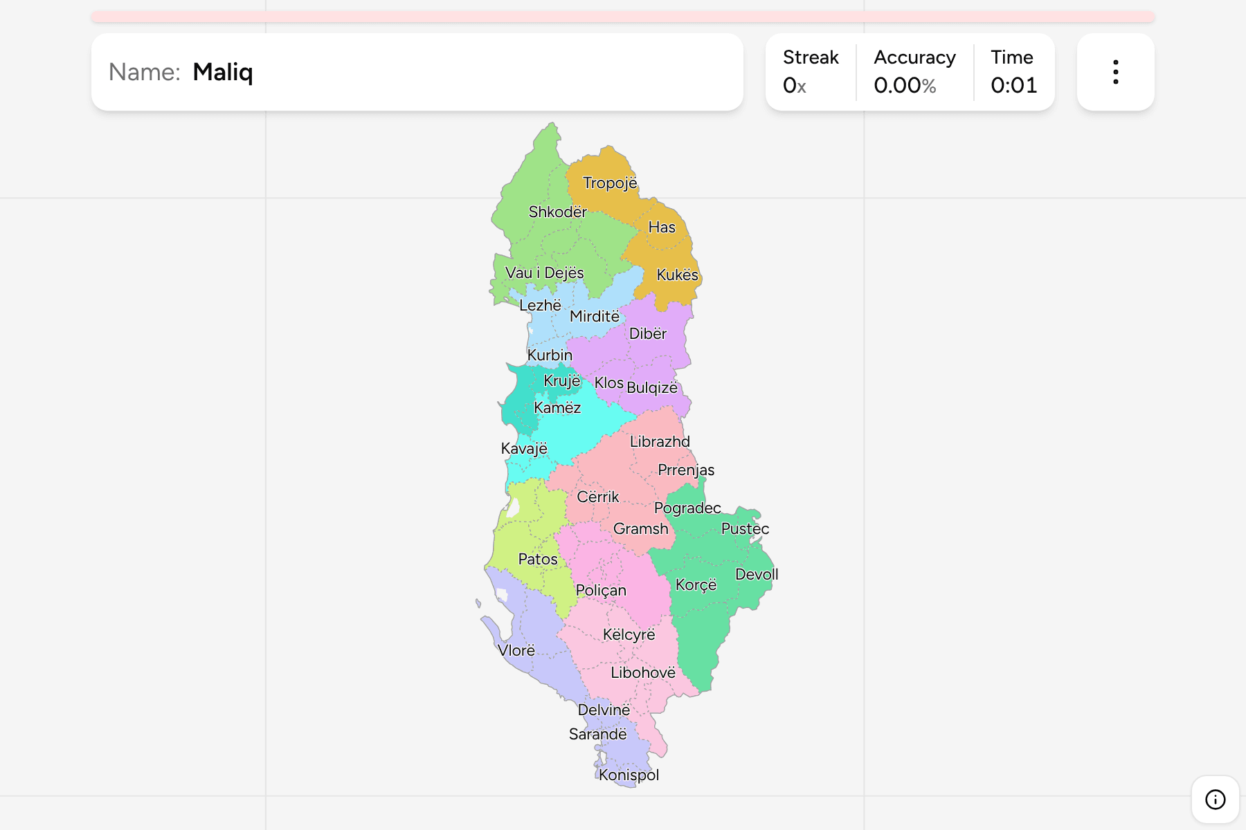 Screenshot of Albania Municipalities game