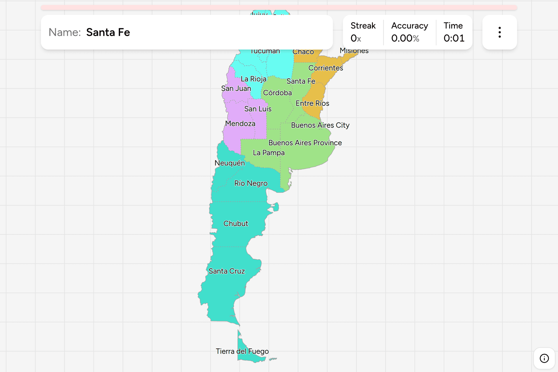 Screenshot of Argentina Provinces game