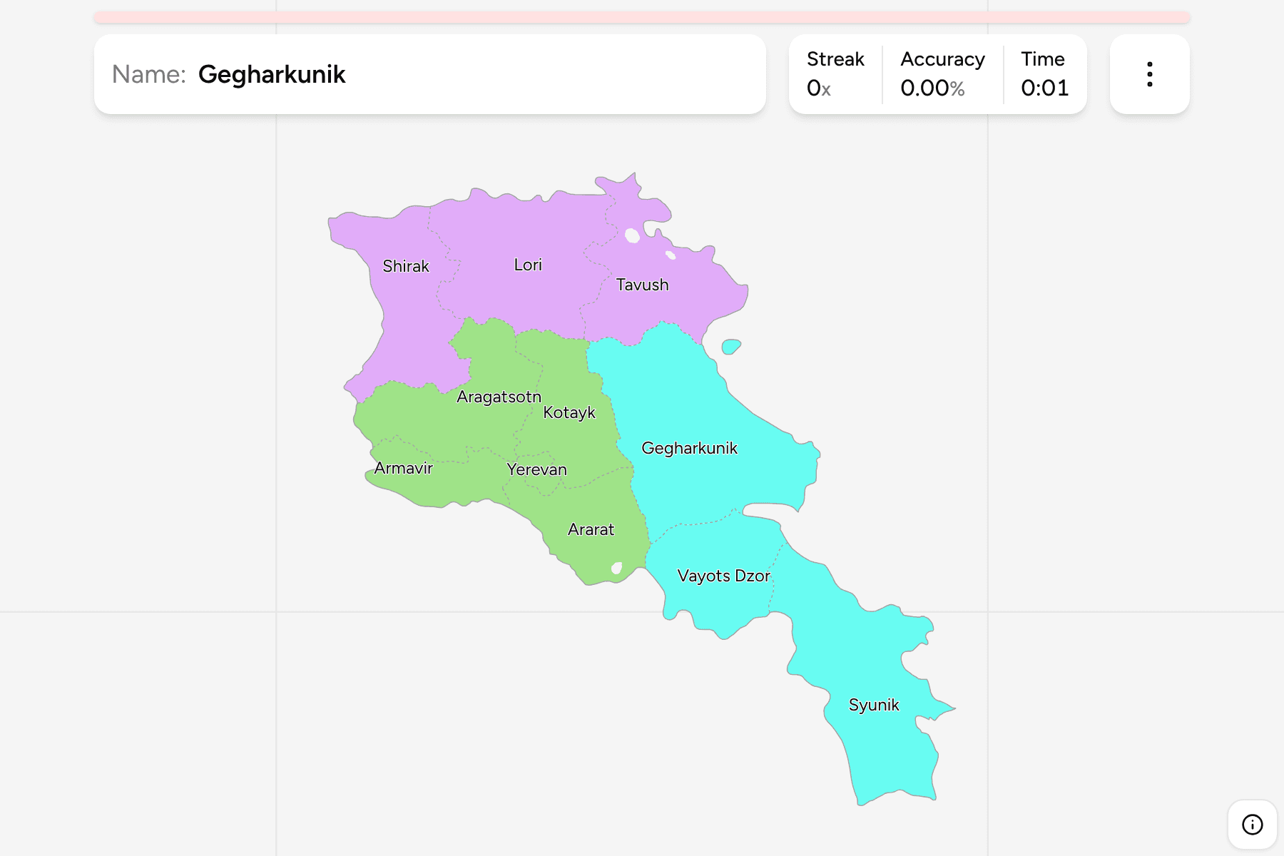 Screenshot of Armenia Provinces game