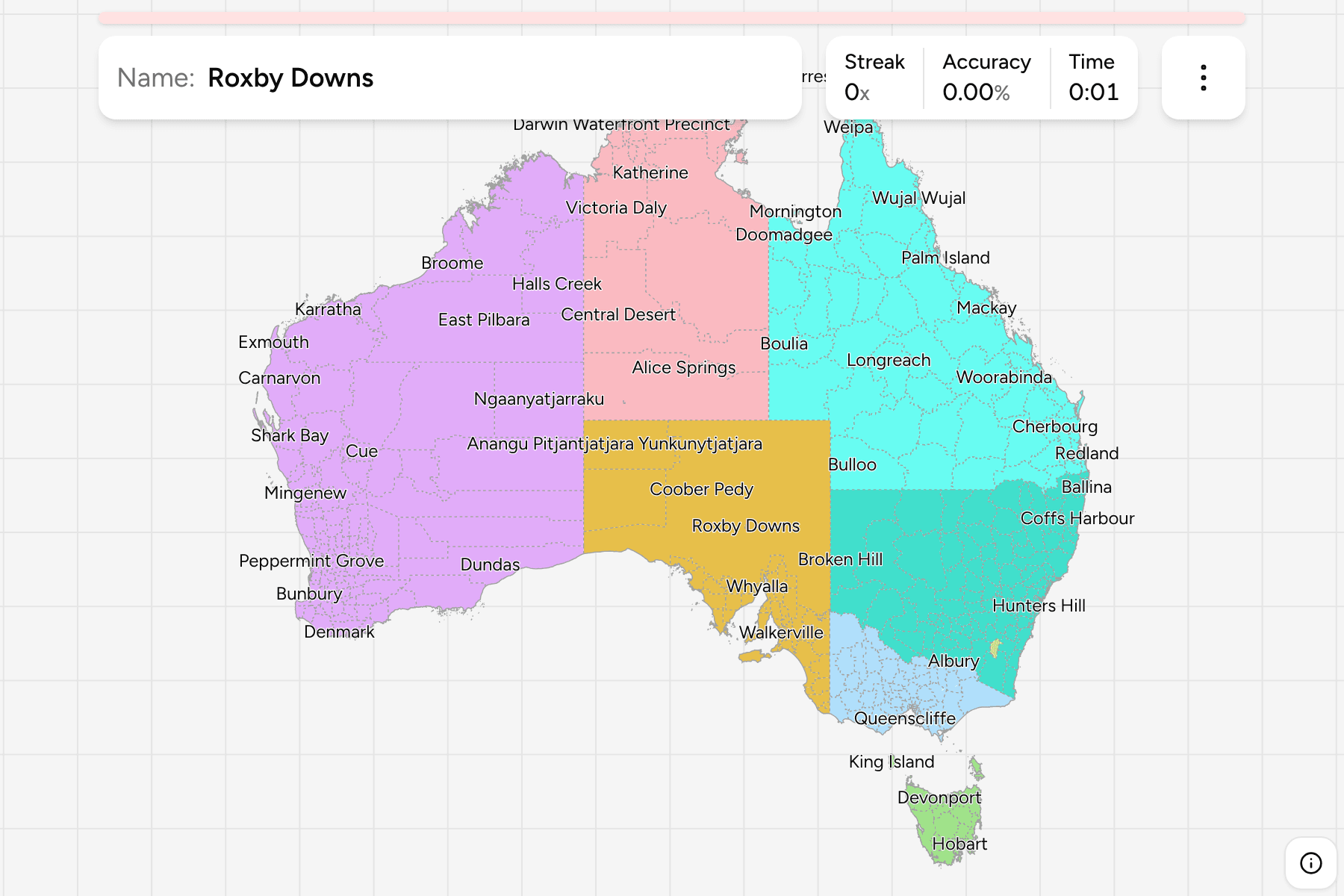Screenshot of Australia Local Government Areas game