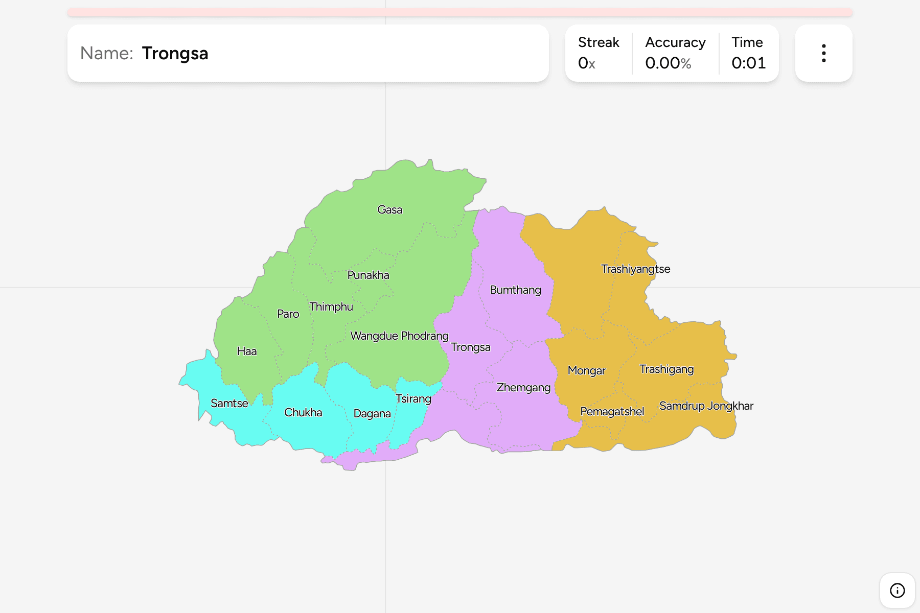 Screenshot of Bhutan Districts game