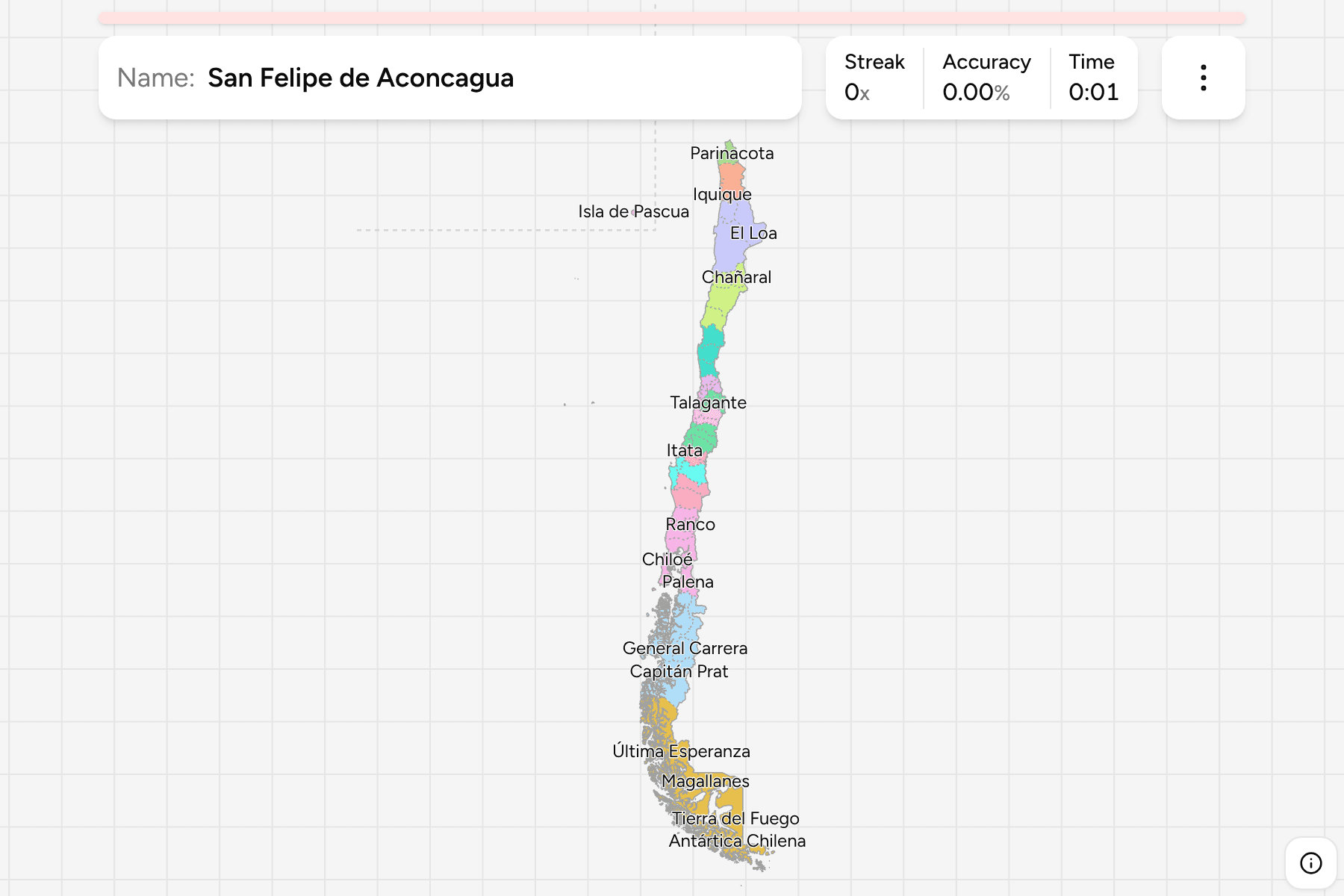 Screenshot of Chile Provinces game
