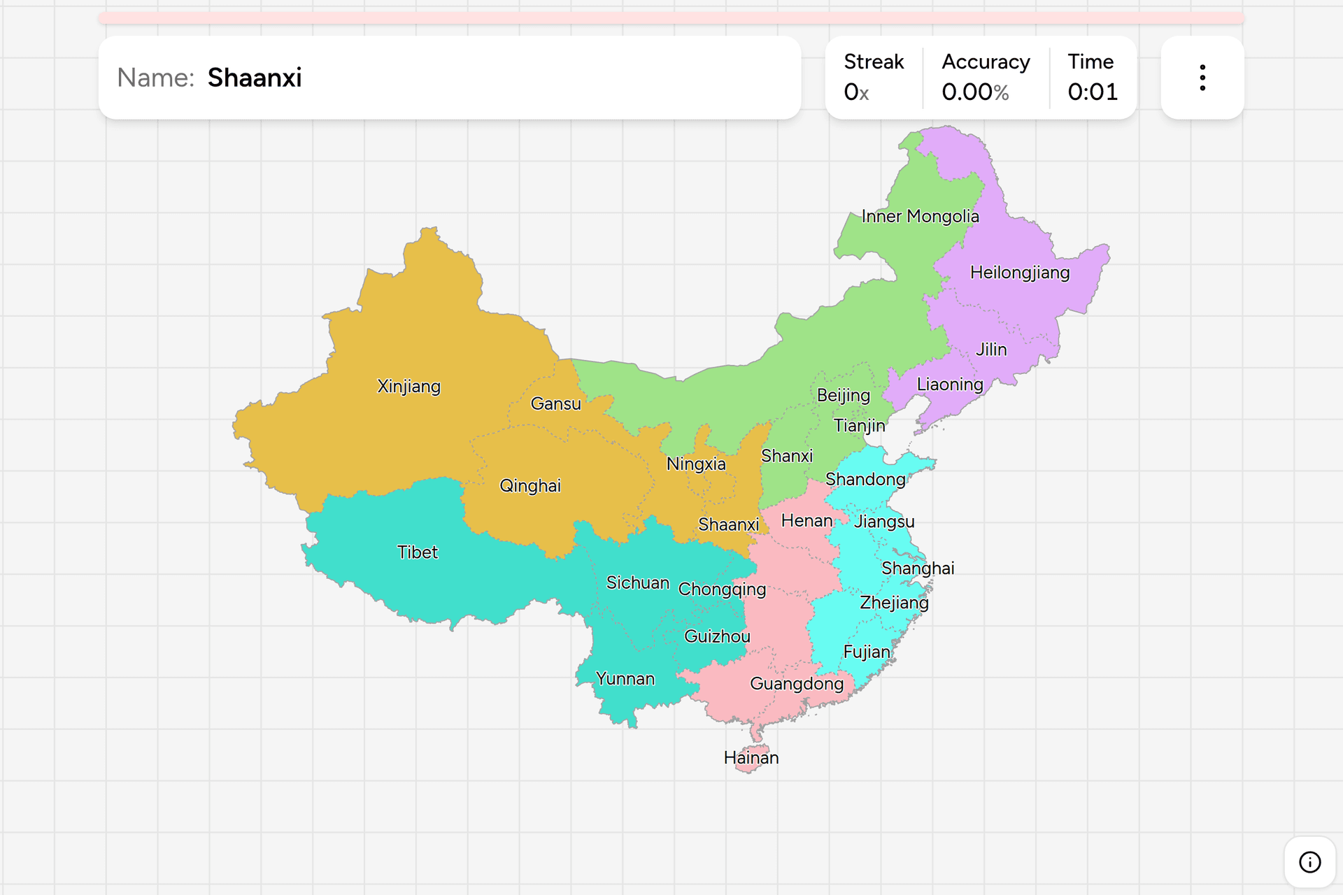Screenshot of China Provinces game