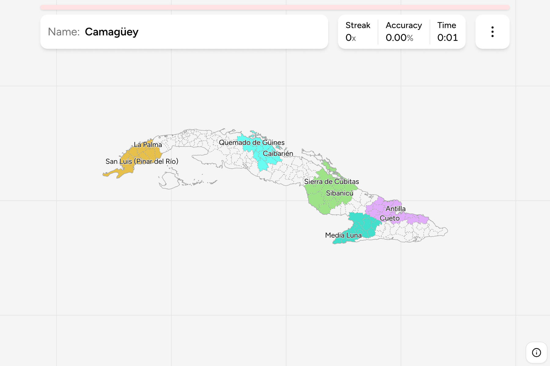 Screenshot of Cuba Municipalities game