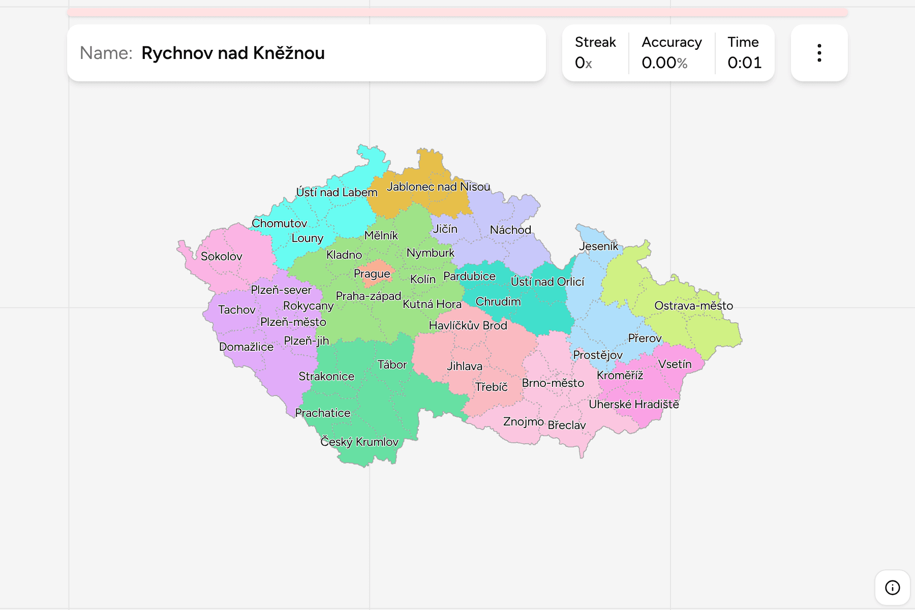 Screenshot of Czechia Districts game