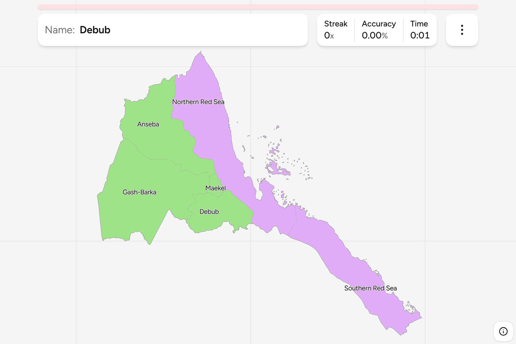 Screenshot of Eritrea Regions game