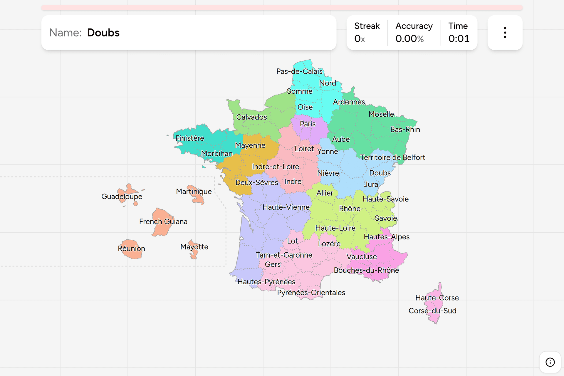 Screenshot of France Departments game