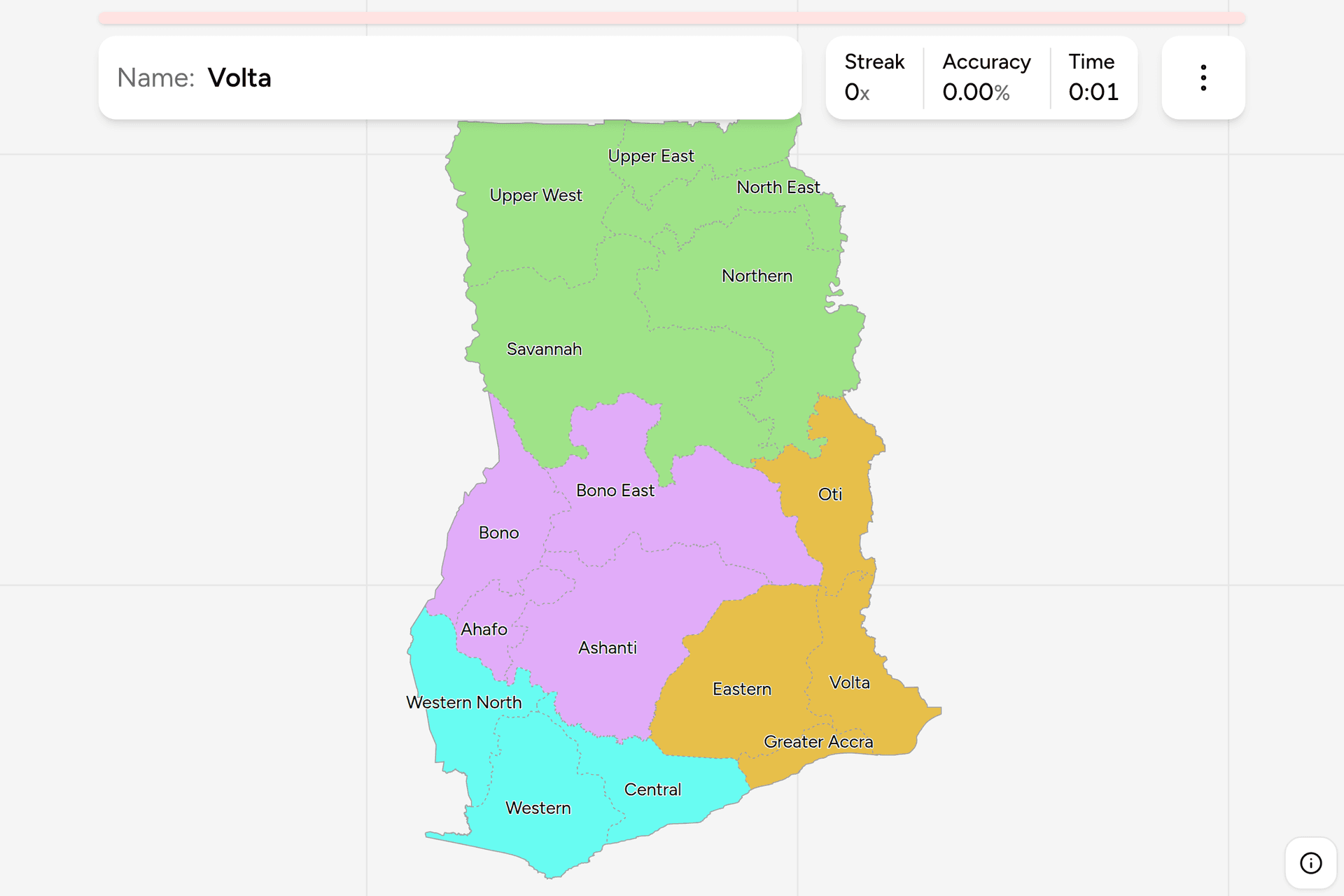 Screenshot of Ghana Regions game