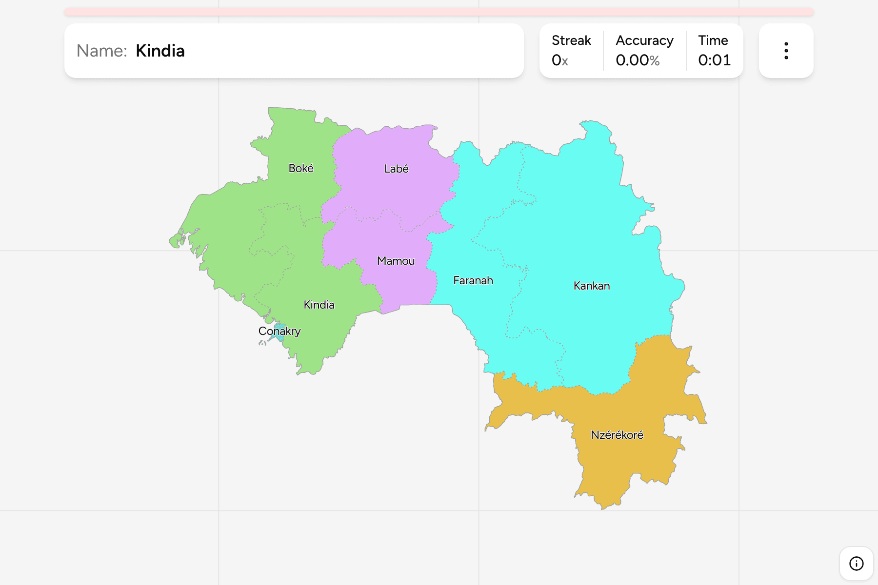 Screenshot of Guinea Regions game