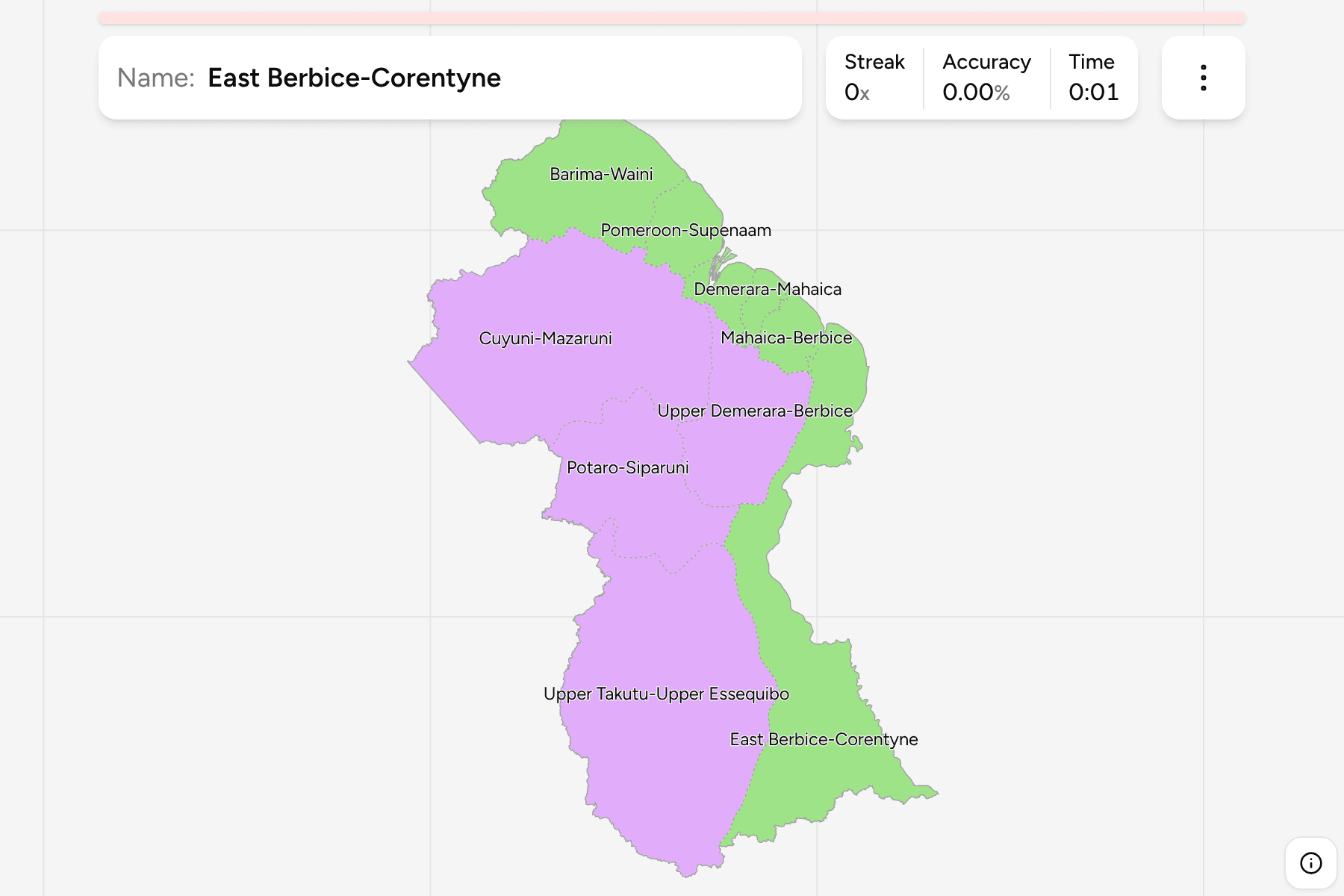 Screenshot of Guyana Regions game