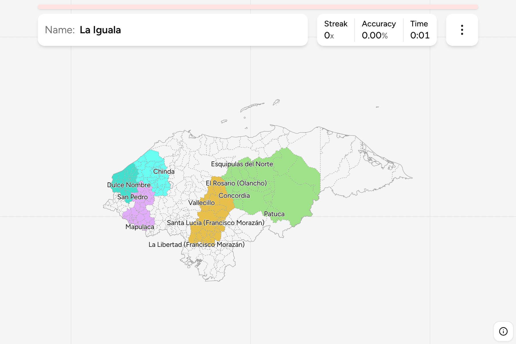 Screenshot of Honduras Municipalities game