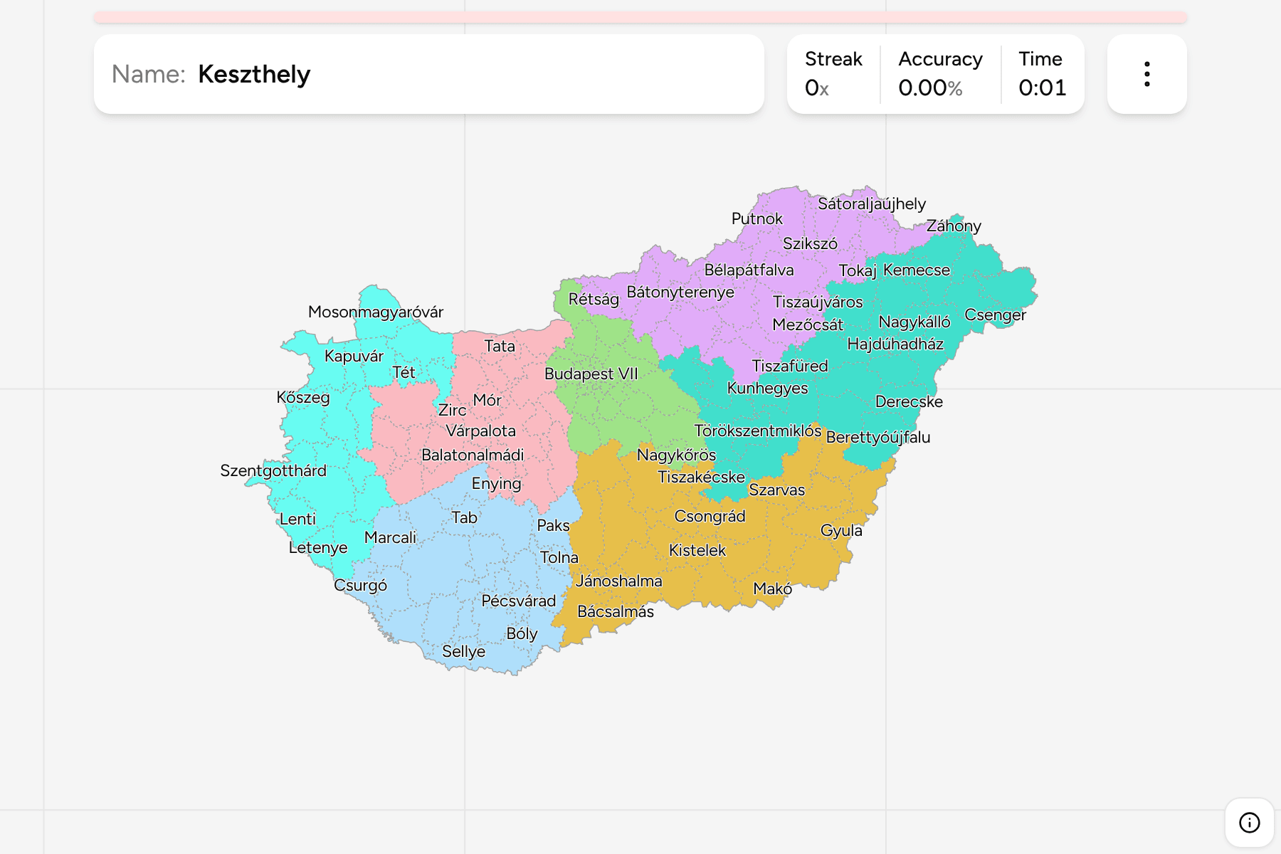 Screenshot of Hungary Districts game