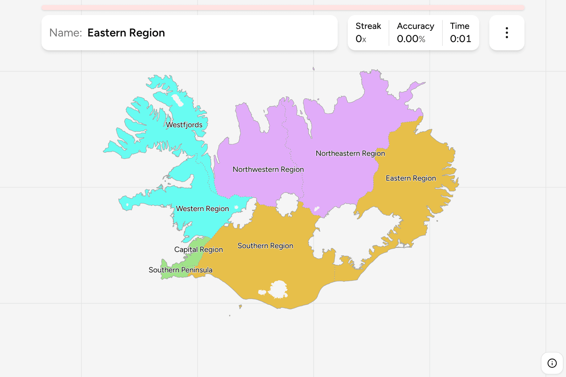 Screenshot of Iceland Regions game