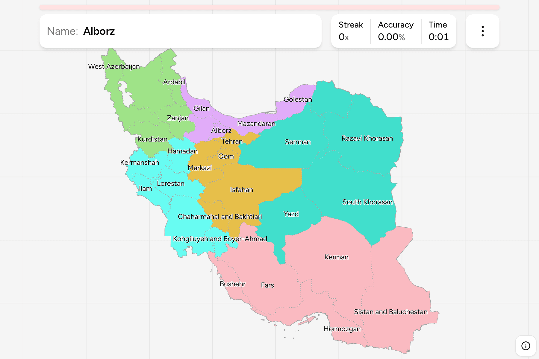 Screenshot of Iran Provinces game