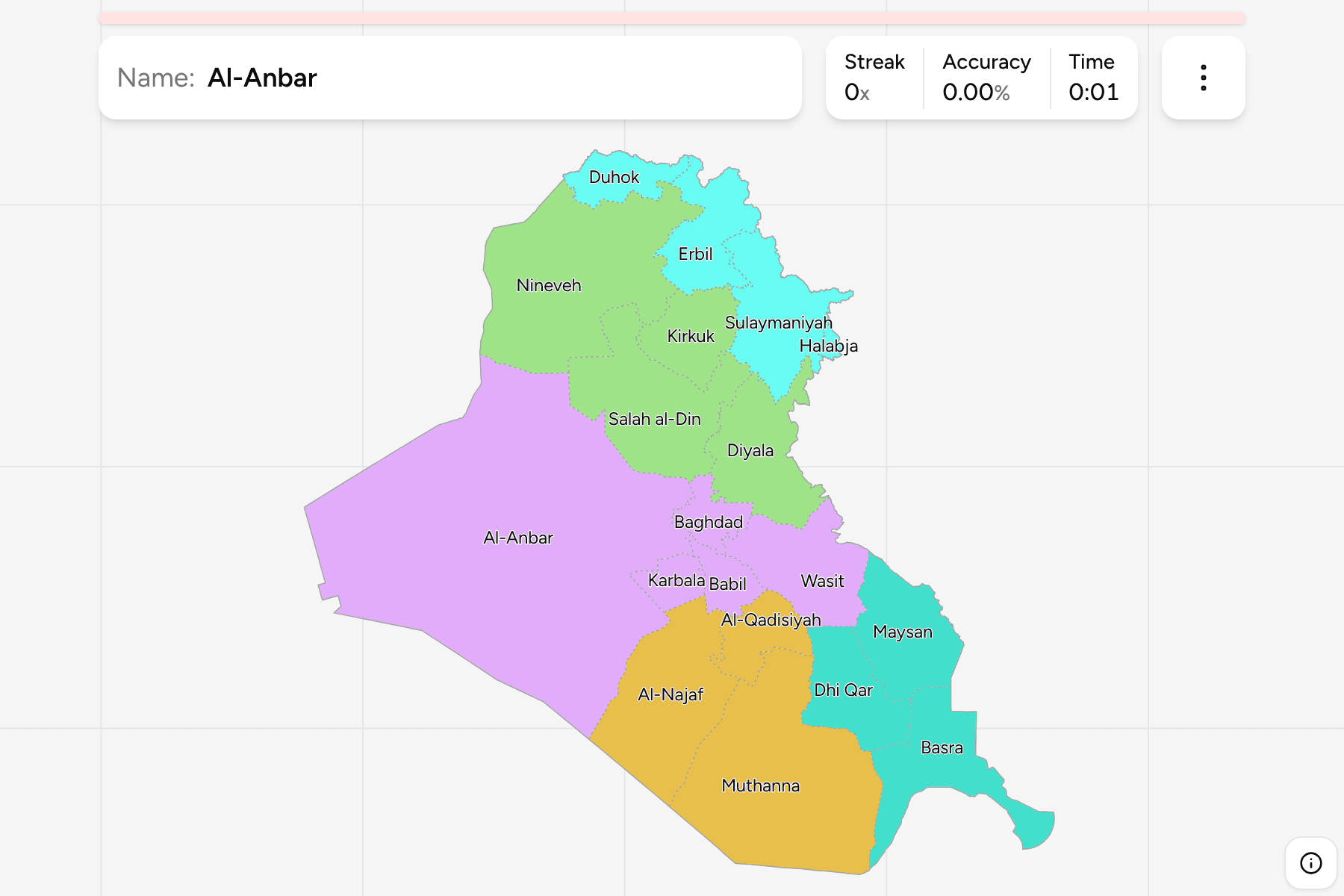 Screenshot of Iraq Governorates game