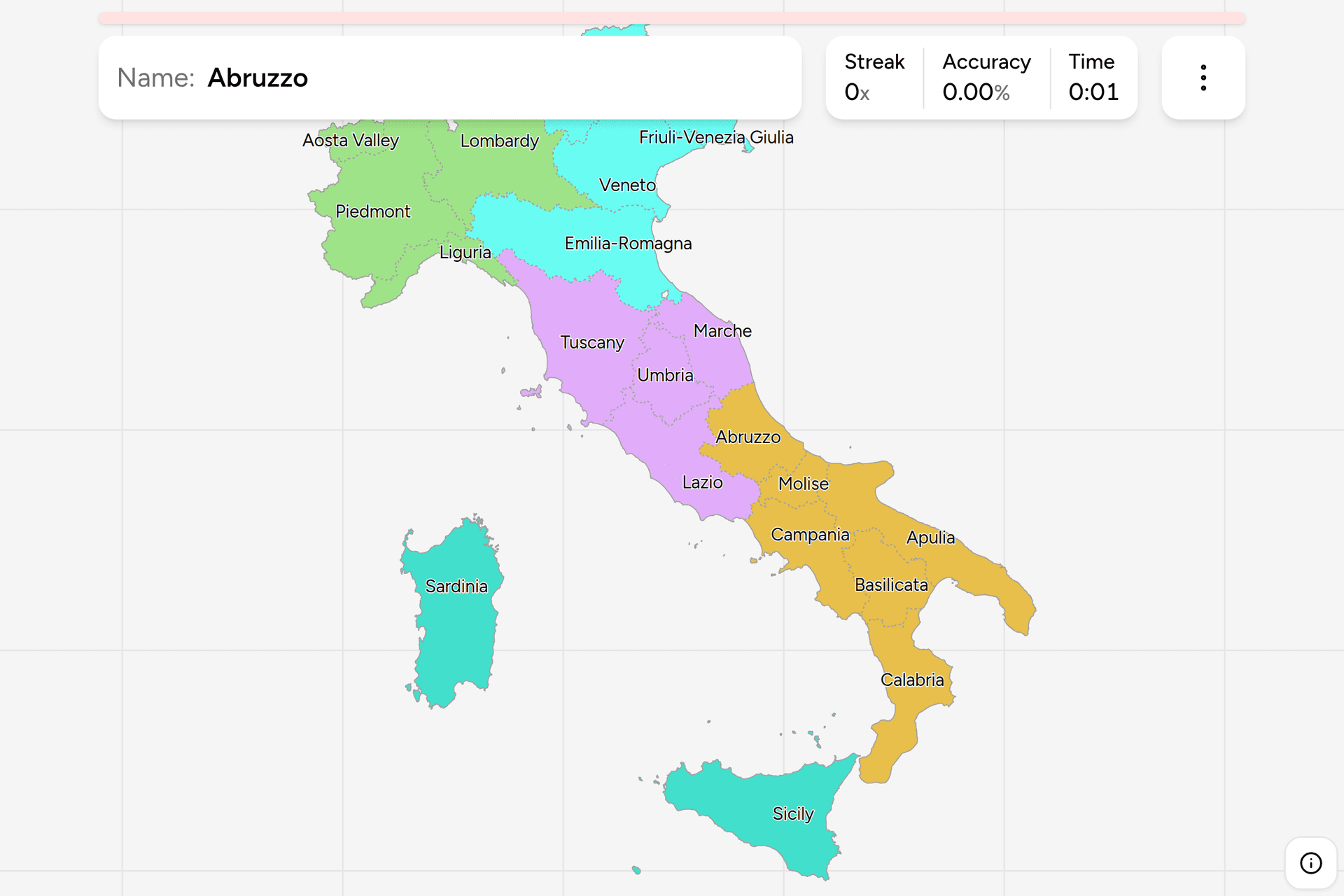 Screenshot of Italy Regions game