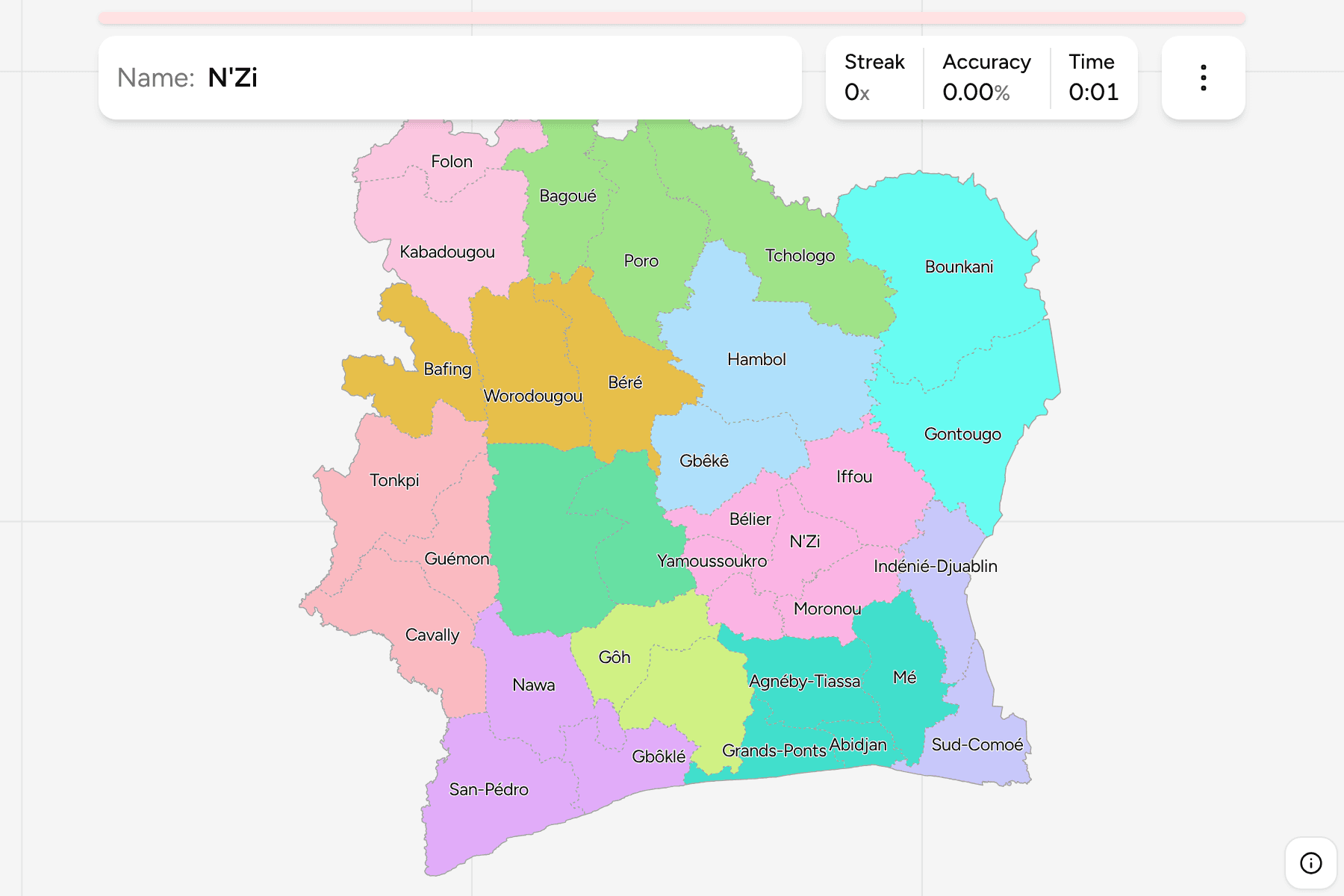 Screenshot of Ivory Coast Regions game