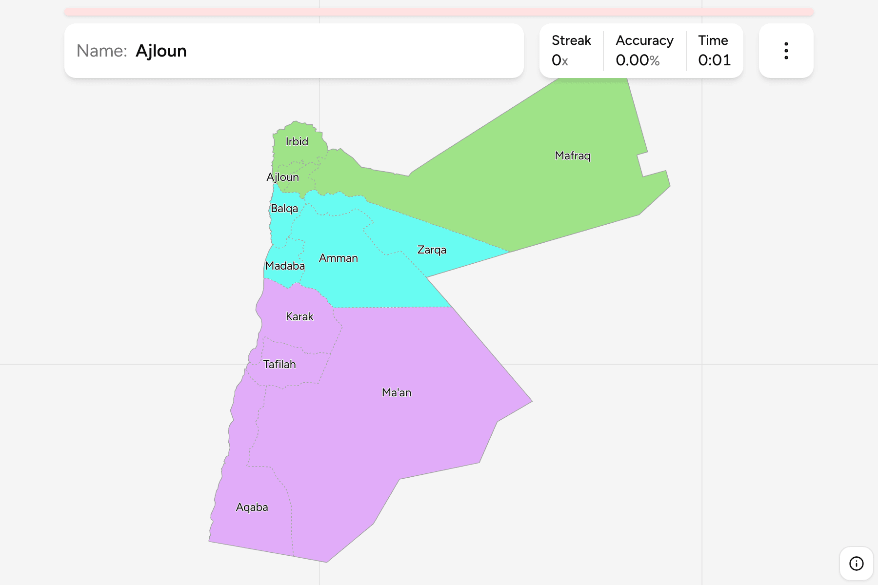 Screenshot of Jordan Governorates game