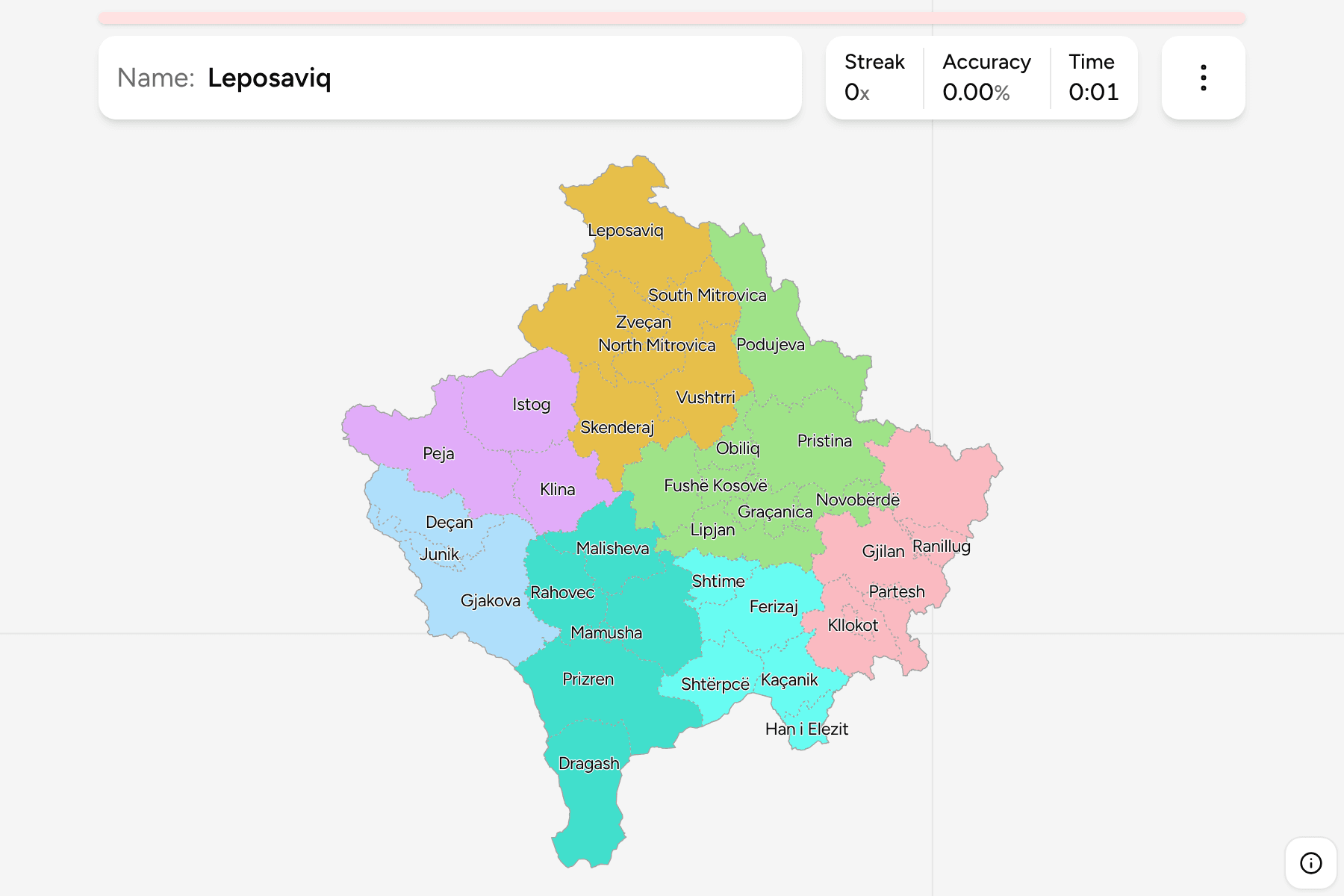 Screenshot of Kosovo Municipalities game