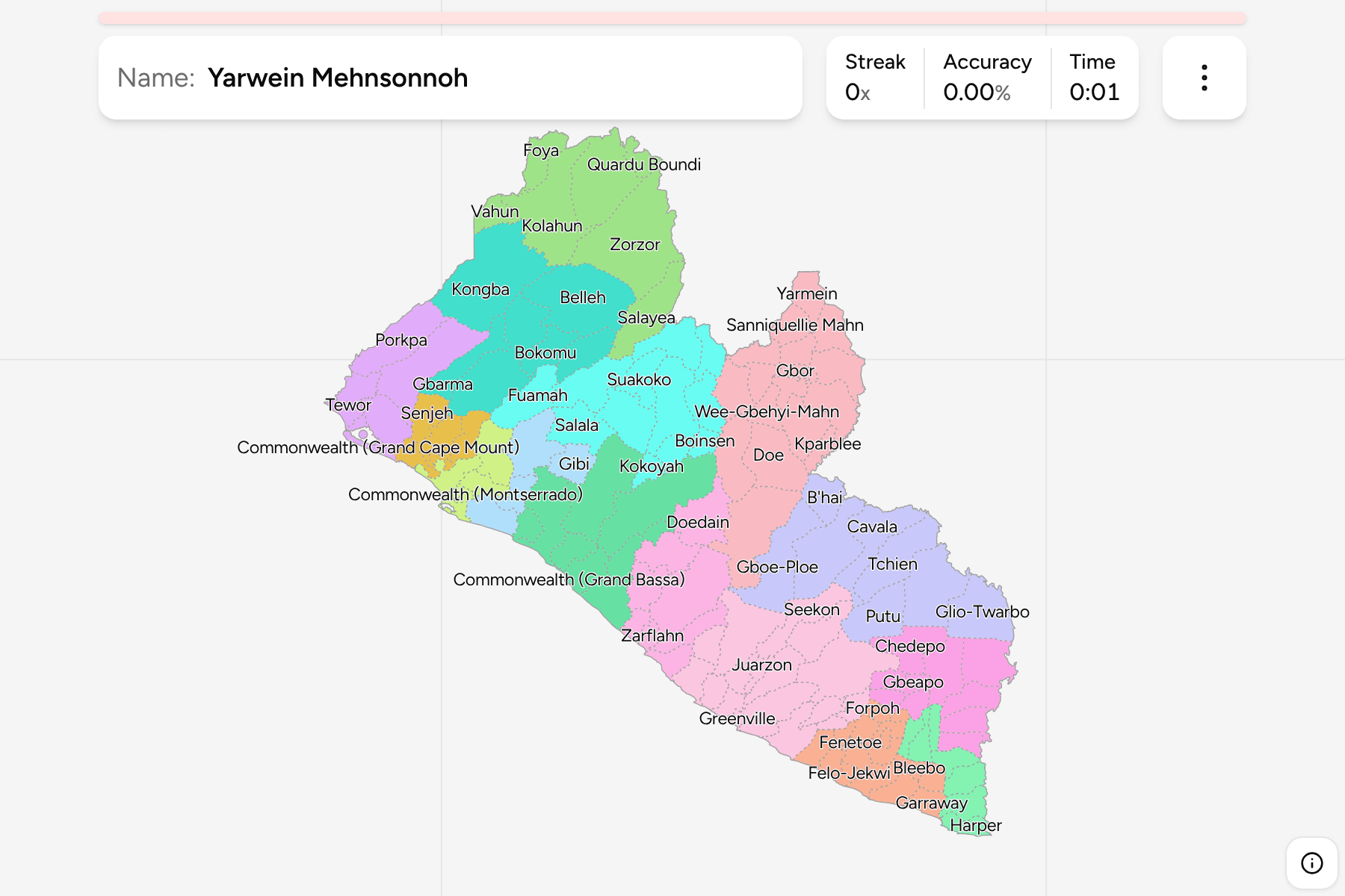 Screenshot of Liberia Districts game
