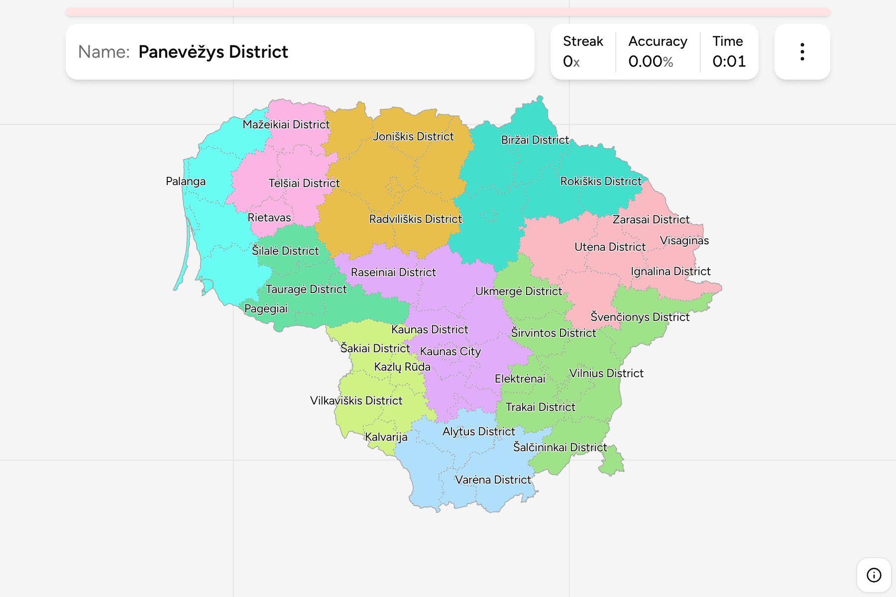 Screenshot of Lithuania Municipalities game