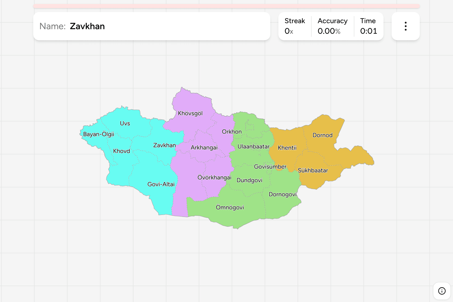 Screenshot of Mongolia Provinces game