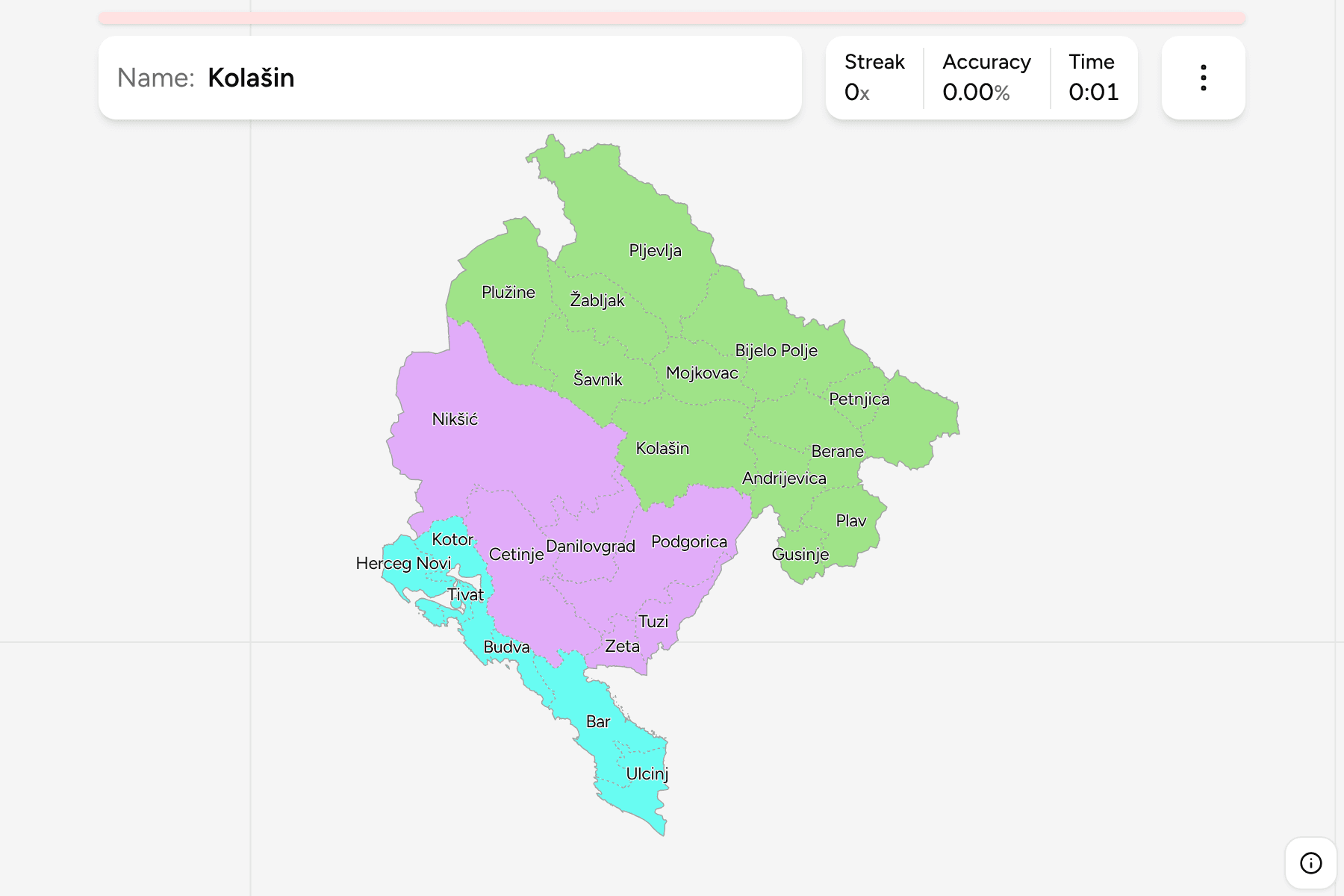 Screenshot of Montenegro Municipalities game