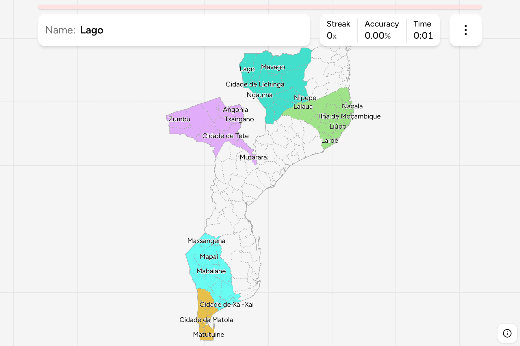 Screenshot of Mozambique Districts game