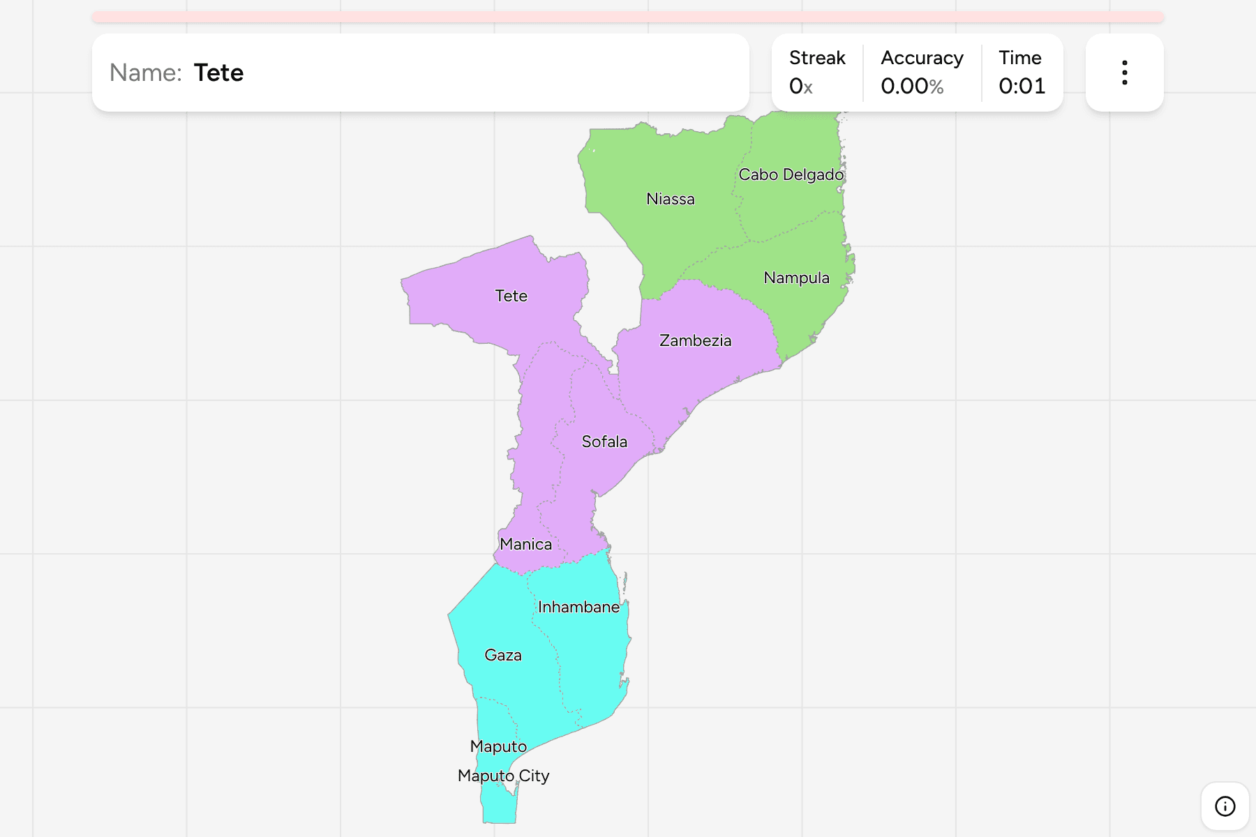 Screenshot of Mozambique Provinces game