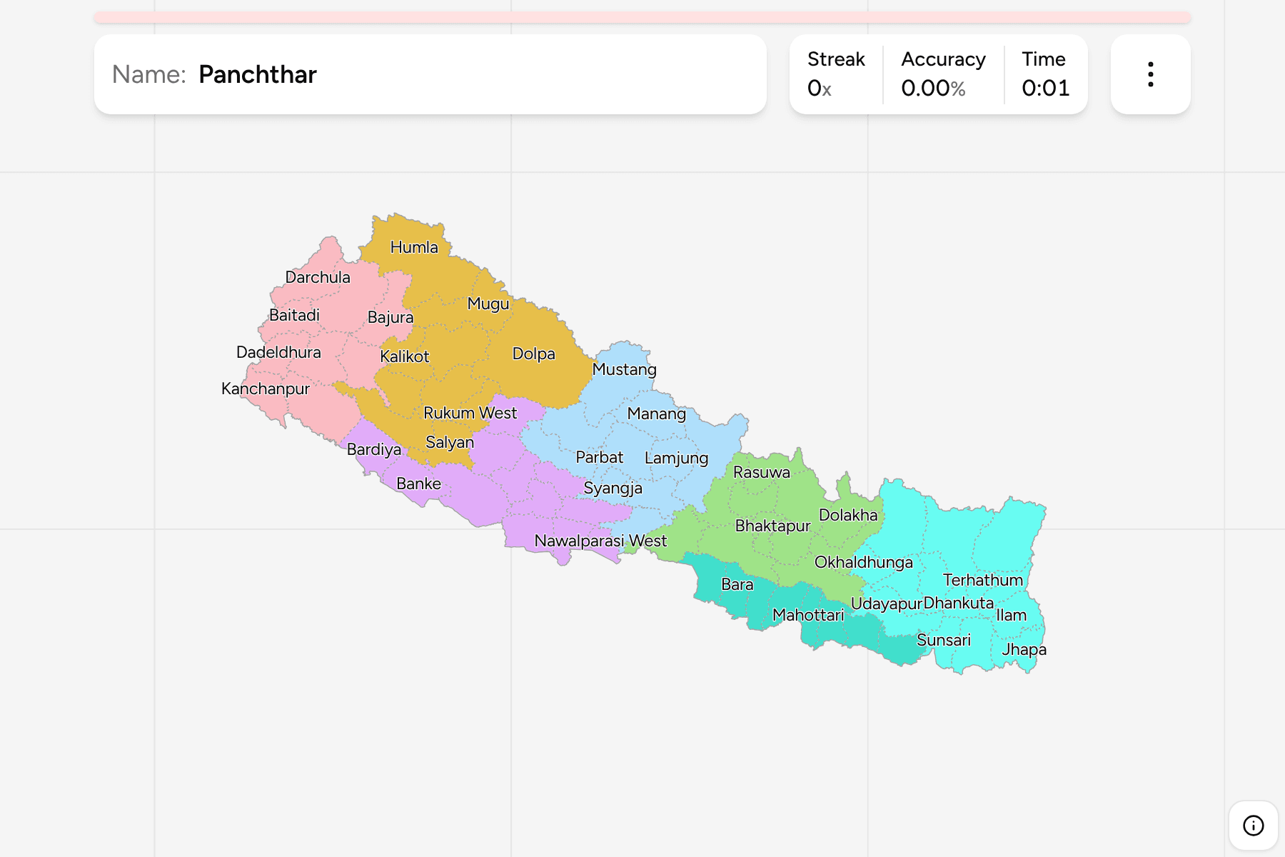 Screenshot of Nepal Districts game