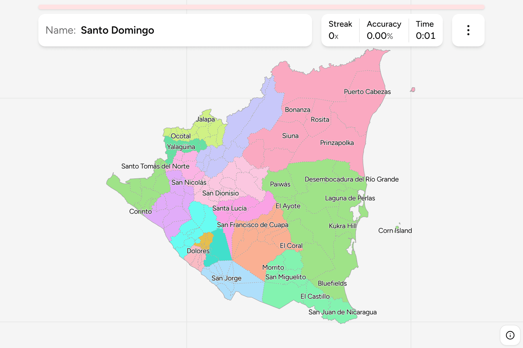 Screenshot of Nicaragua Municipalities game