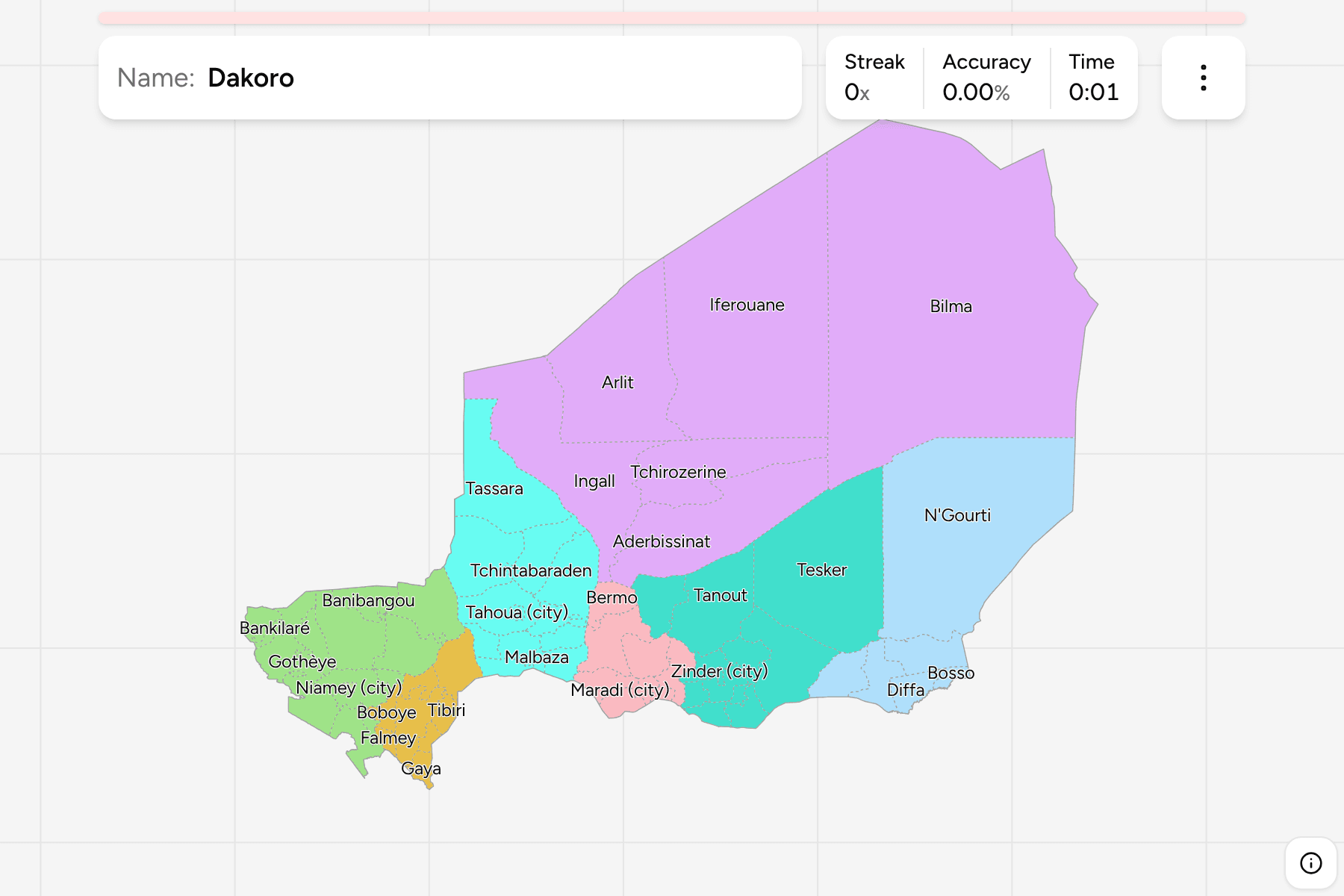 Screenshot of Niger Departments game