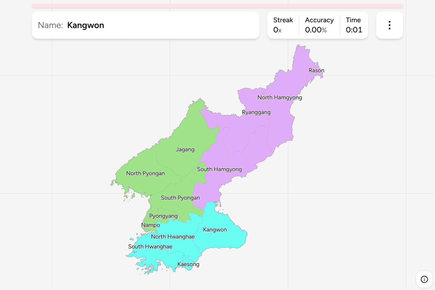 Screenshot of North Korea Provinces game
