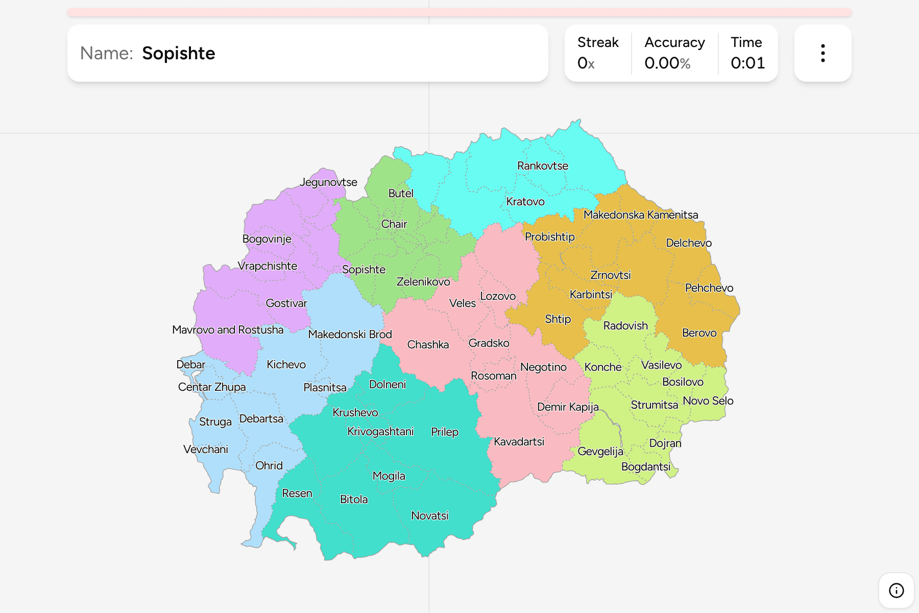 Screenshot of North Macedonia Municipalities game