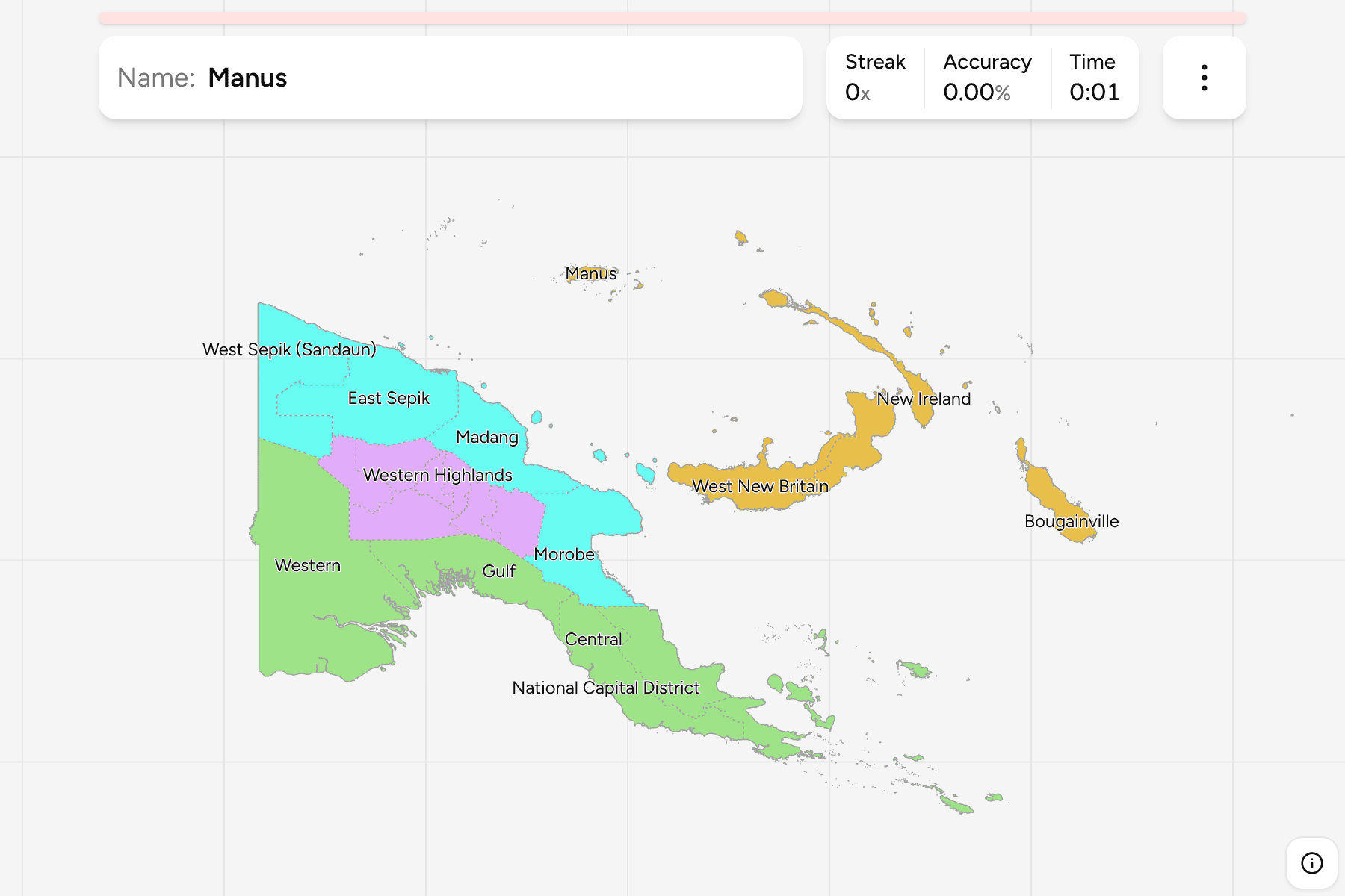 Screenshot of Papua New Guinea Provinces game