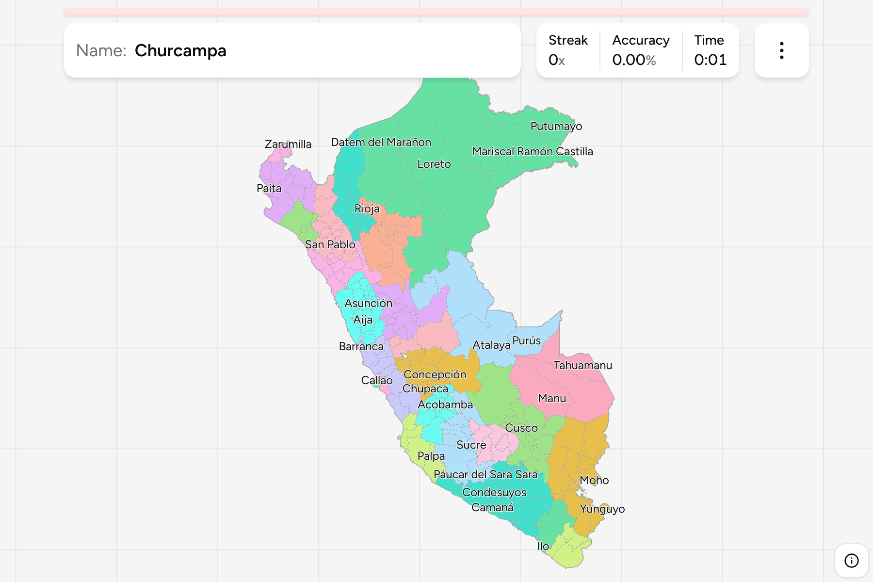 Screenshot of Peru Provinces game