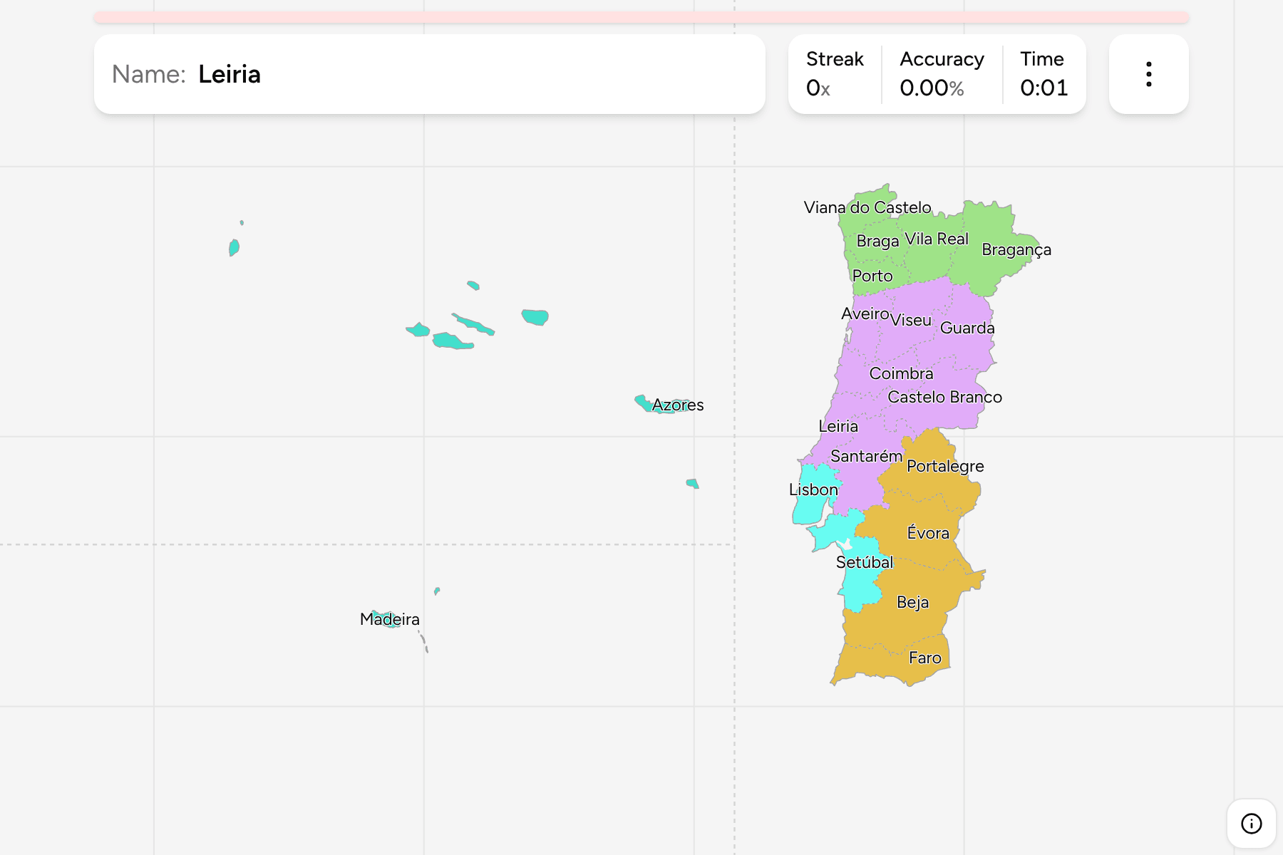 Screenshot of Portugal Districts game