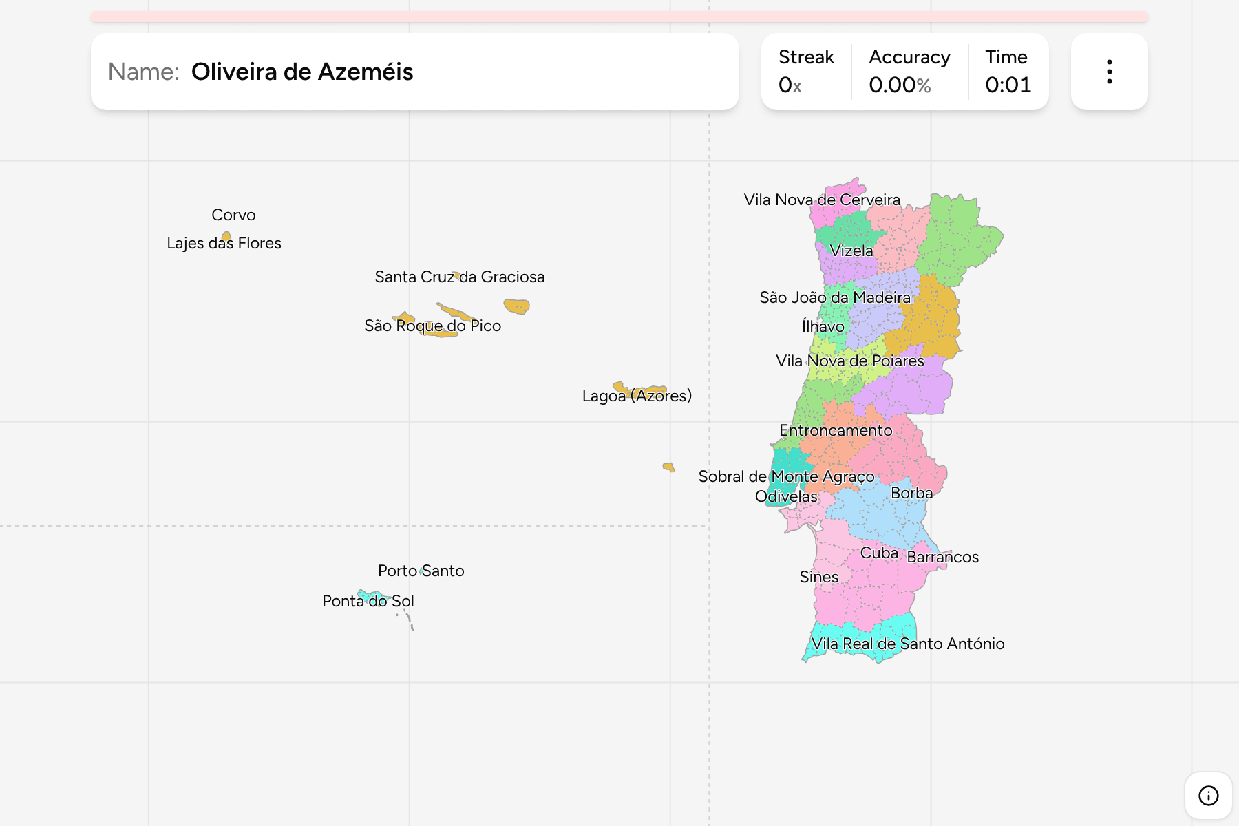 Screenshot of Portugal Municipalities game