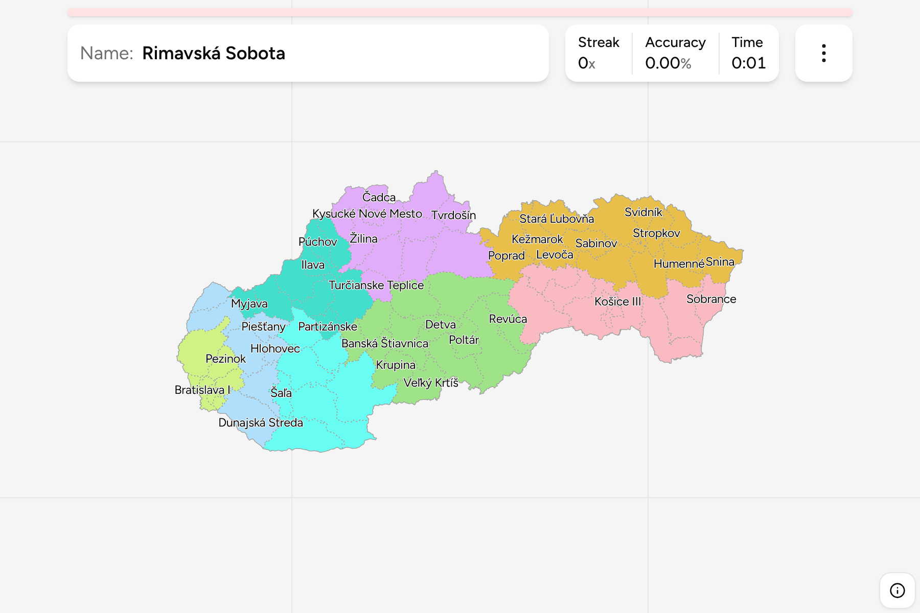 Screenshot of Slovakia Districts game