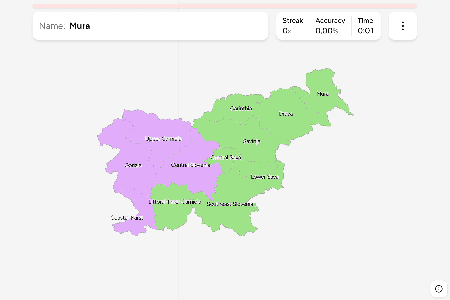 Screenshot of Slovenia Regions game