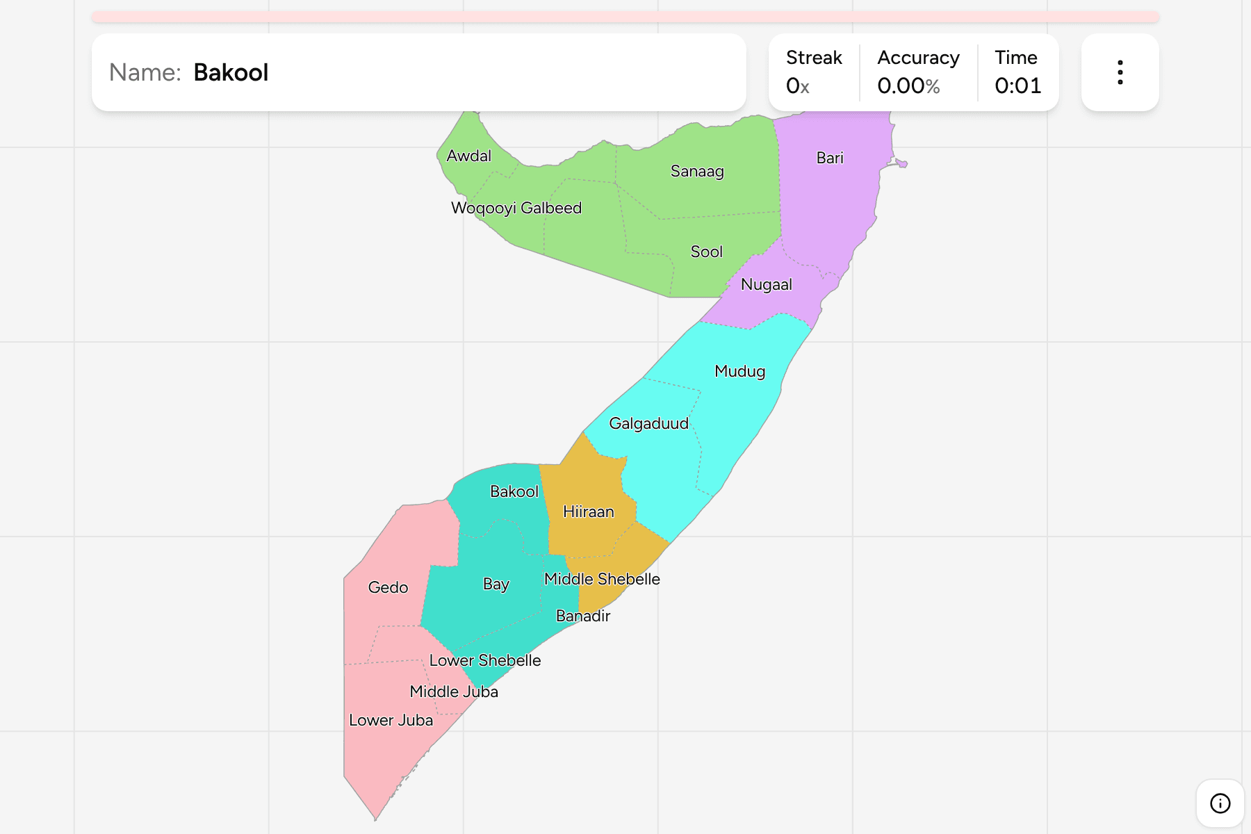 Screenshot of Somalia Regions game