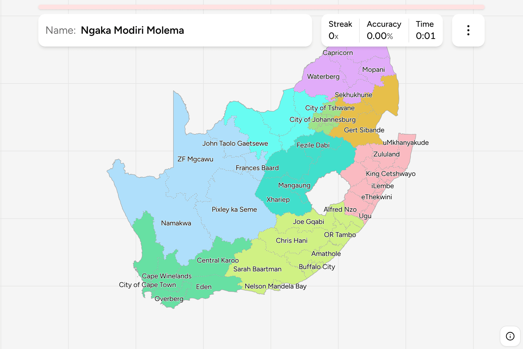 Screenshot of South Africa Districts game