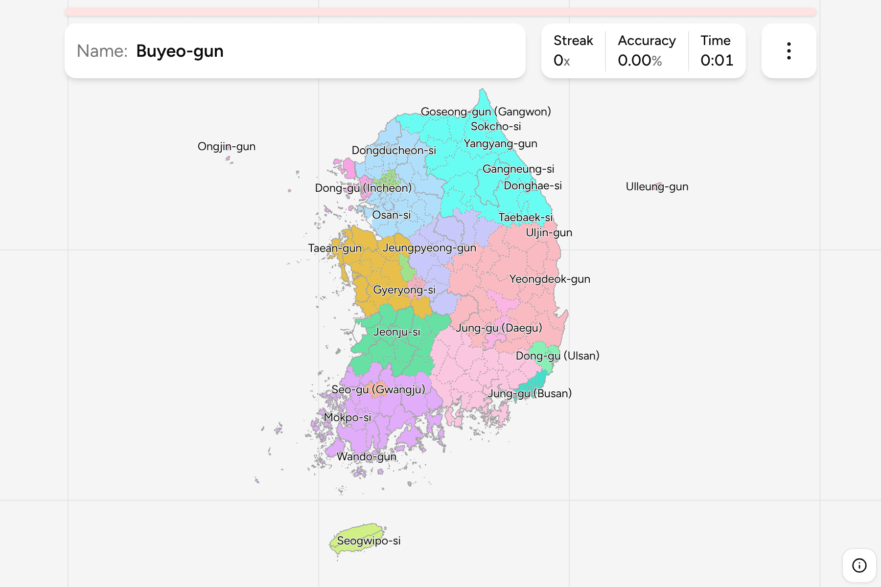 Screenshot of South Korea Districts game