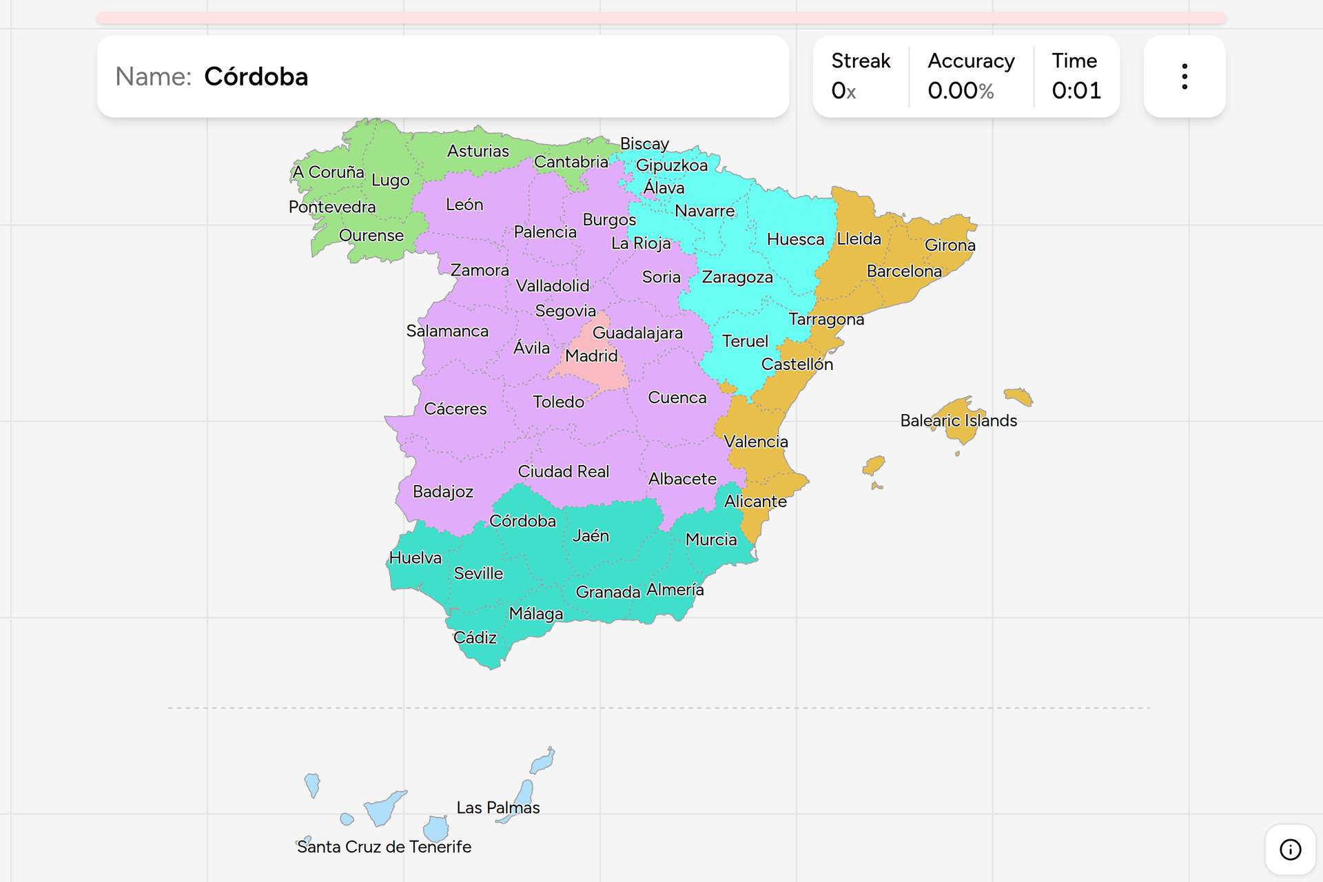 Screenshot of Spain Provinces game