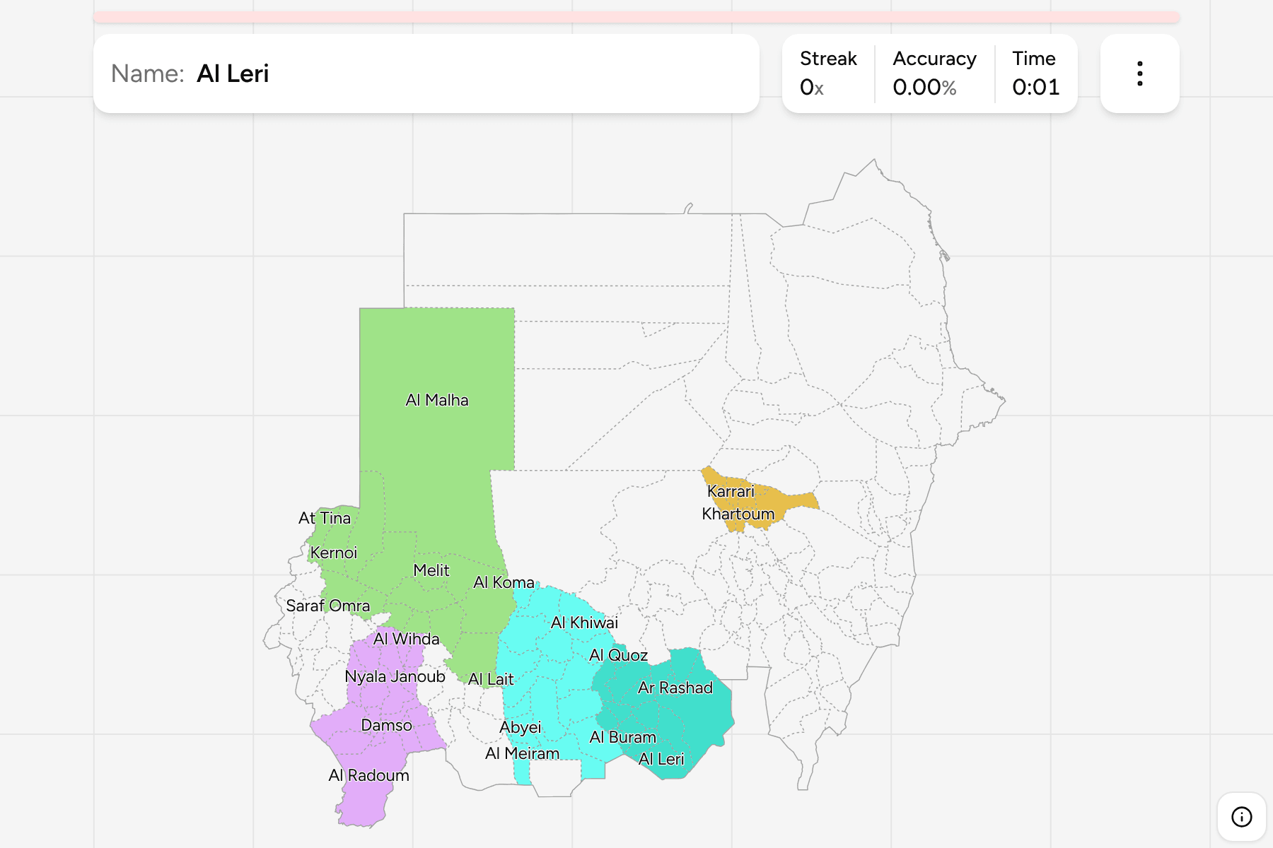 Screenshot of Sudan Localities game