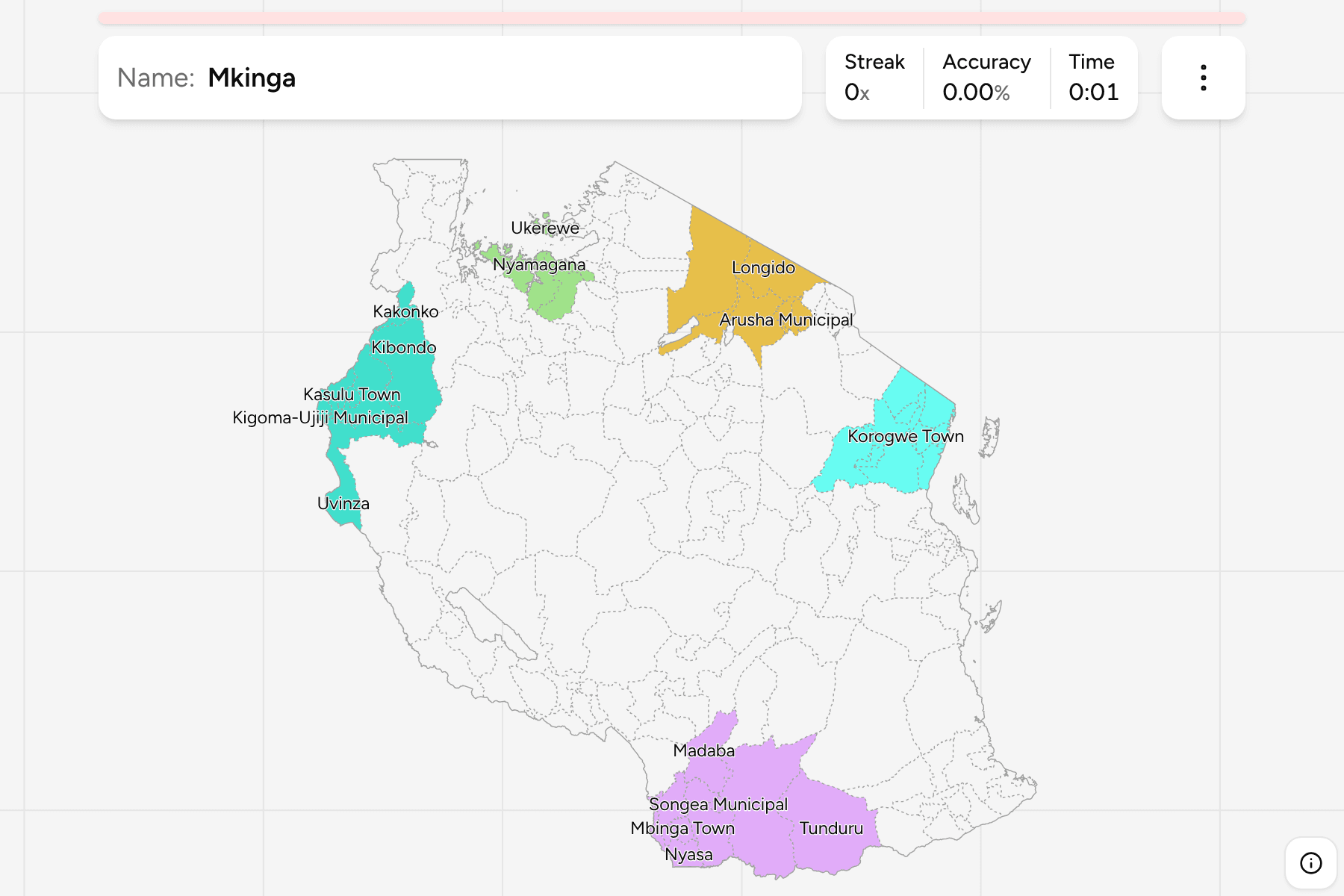 Screenshot of Tanzania Districts game