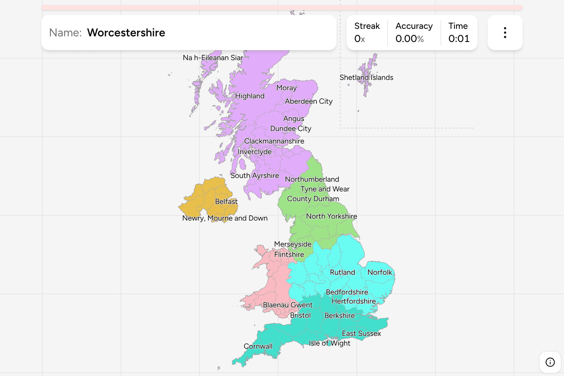 Screenshot of UK Counties game